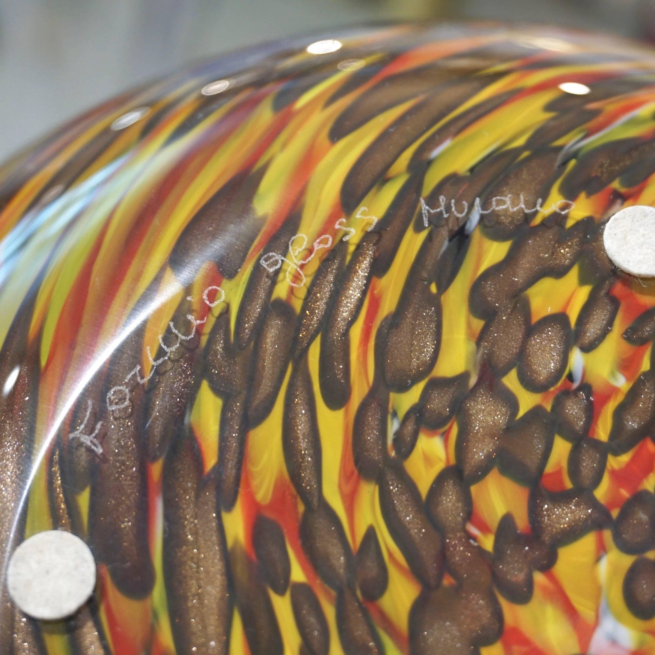Formia 1980s Modern Set of Three Brown Yellow Red Orange Gold Murano Glass Vases In Excellent Condition In New York, NY