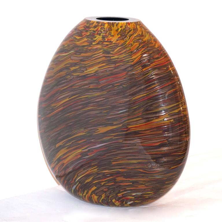 Italian Formia 1980s Modern Set of Three Brown Yellow Red Orange Gold Murano Glass Vases For Sale