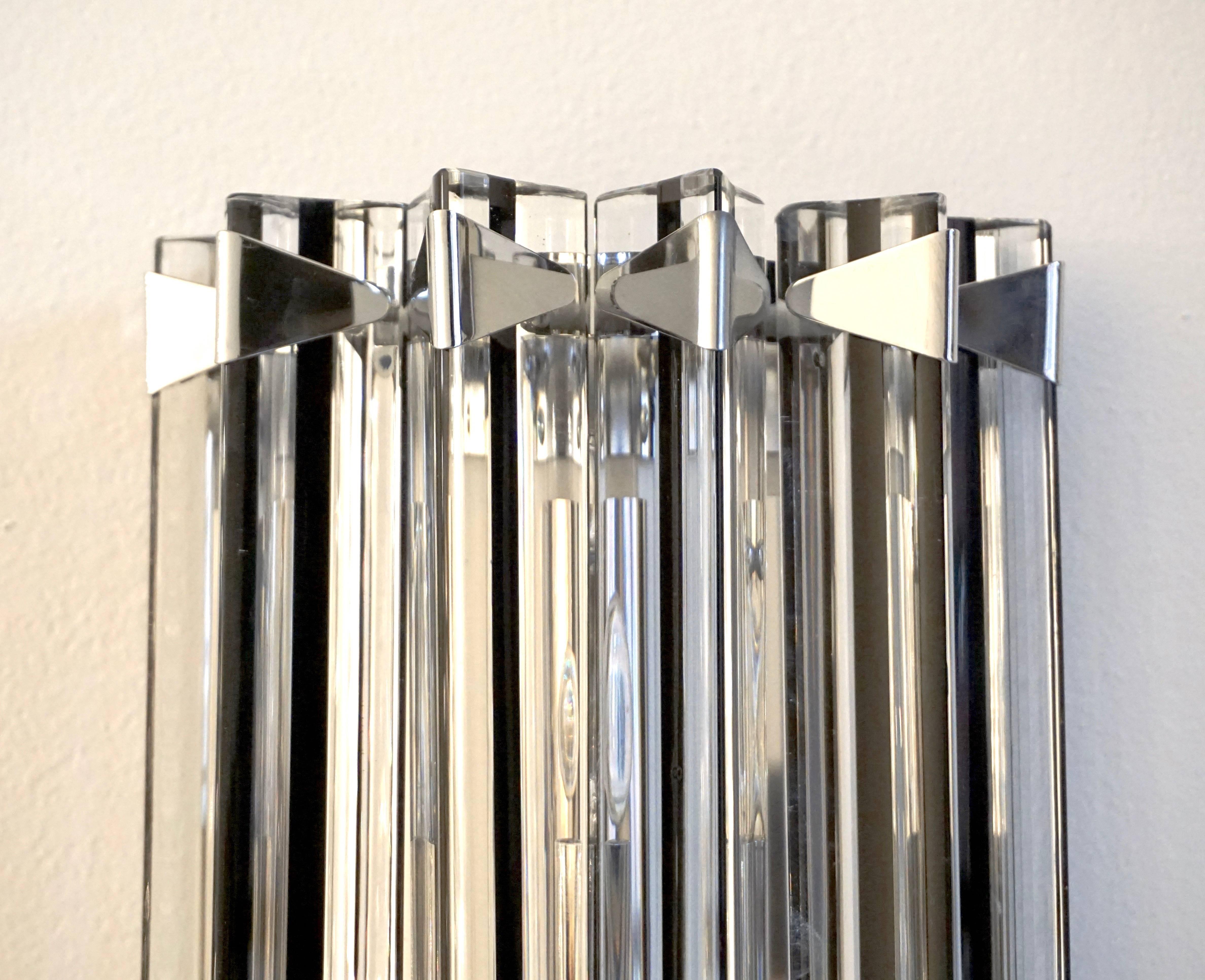 Hand-Crafted Italian Contemporary Pair of Nickel Crystal and Black Inset Murano Glass Sconces