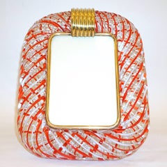Venini 1970s Vintage Italian Red White and Crystal Murano Glass Photo Frame
