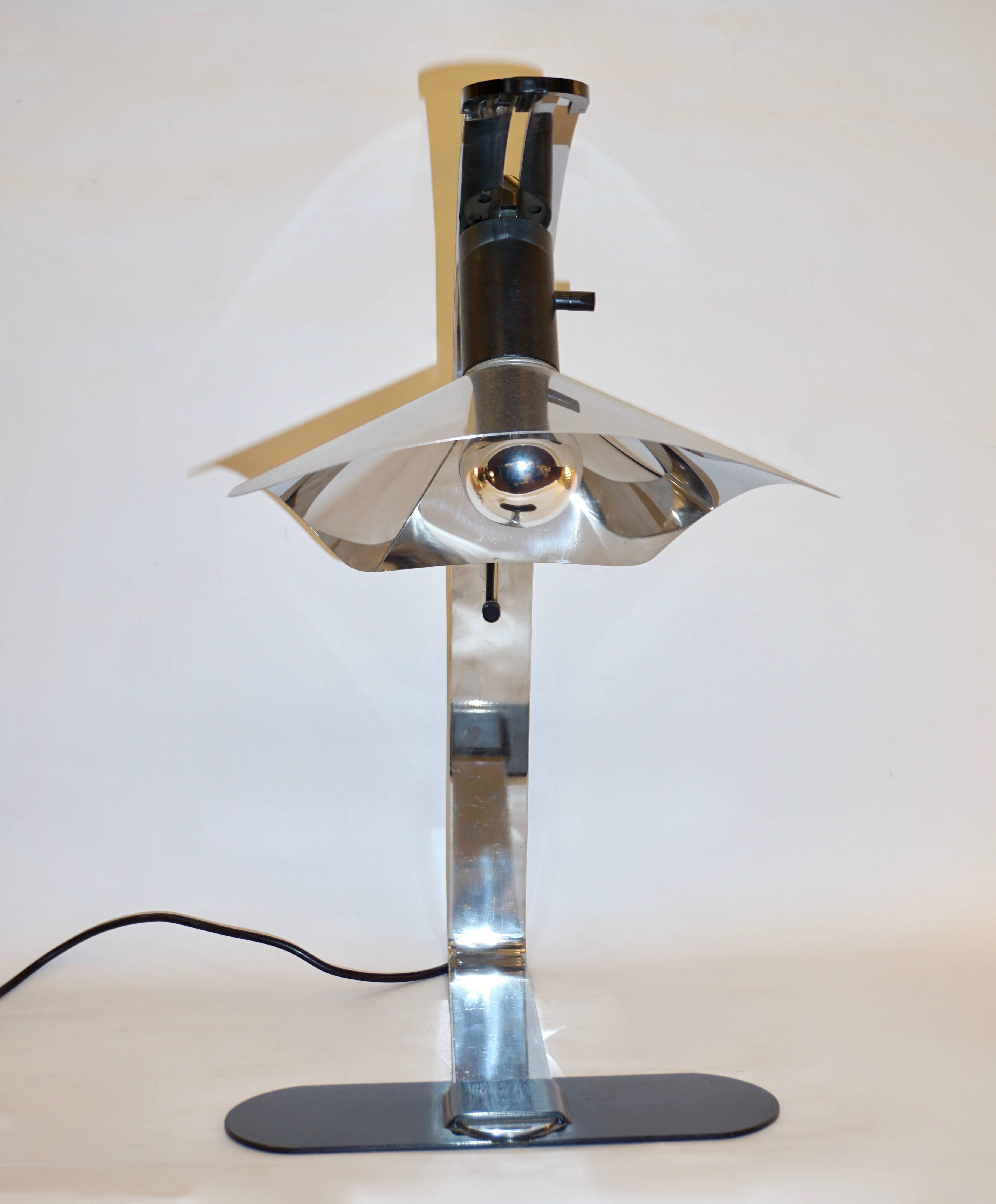 Hand-Crafted Grignani for Luci, 1970s, Italian Vintage Adjustable Black and Nickel Desk Lamp
