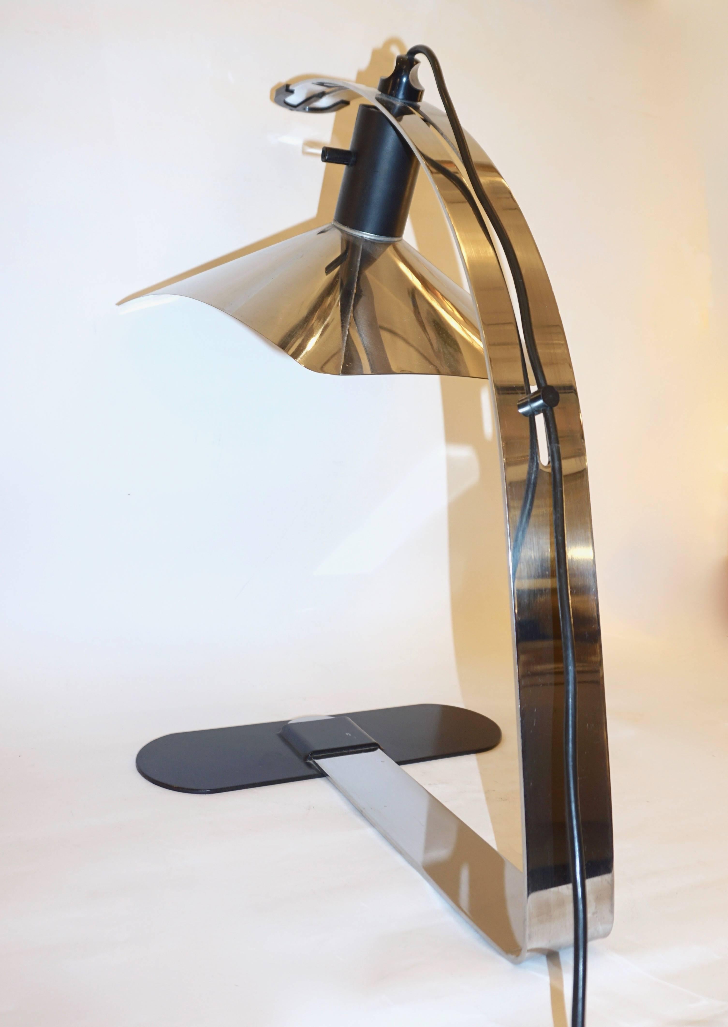 Metal Grignani for Luci, 1970s, Italian Vintage Adjustable Black and Nickel Desk Lamp