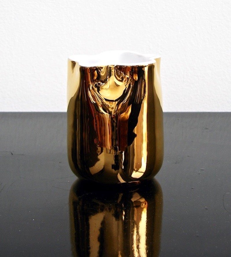 Contemporary Italian White Ceramic Tumbler Decorated with Gold For Sale