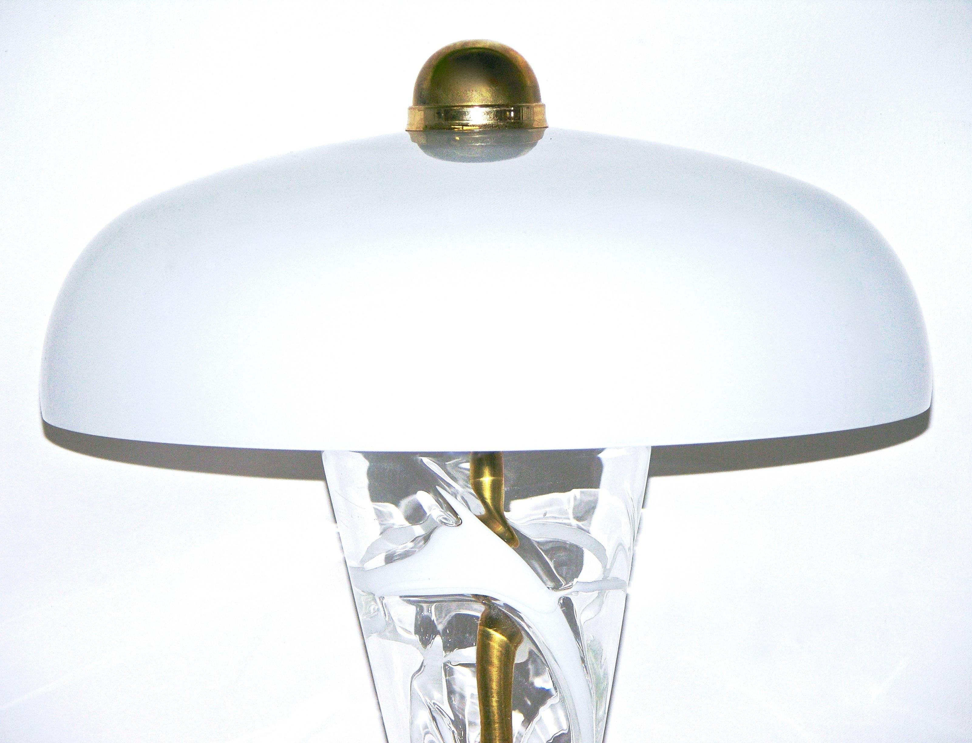 1970s unique Italian custom made Murano glass lamp attributed to Vistosi, handcrafted in brass with exclusive blown Murano glass elements. Very high quality of the construction and attention to design details, like the clear rock glass enclosed in