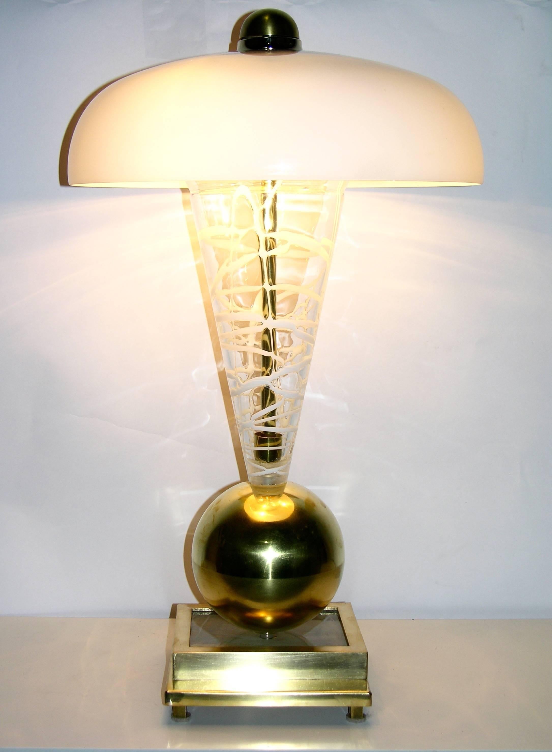 Mid-Century Modern 1970s Italian Custom Made Murano Glass Lamp Attributed to Vistosi For Sale
