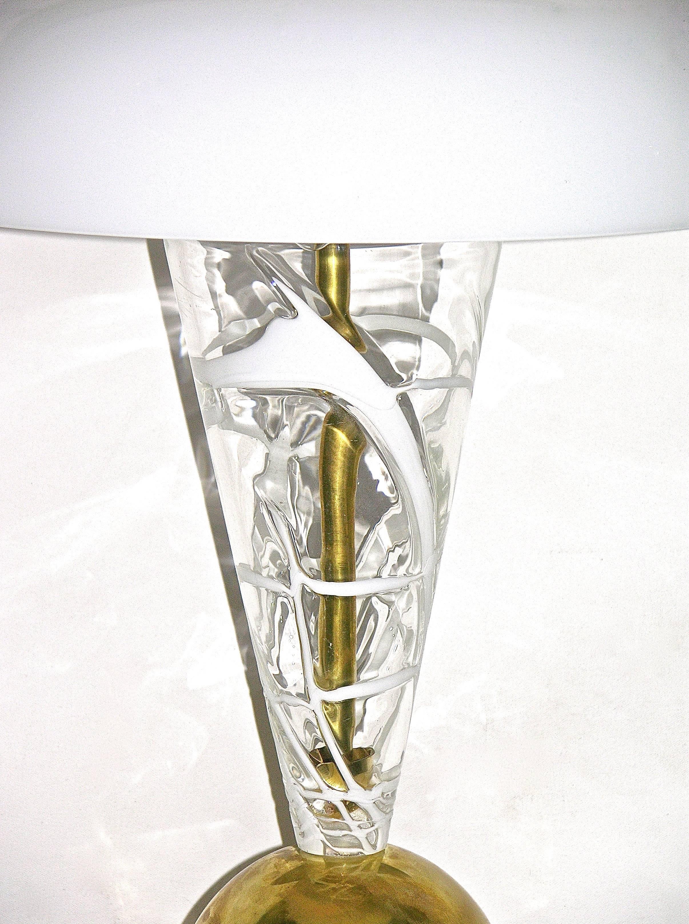 Opaline Glass 1970s Italian Custom Made Murano Glass Lamp Attributed to Vistosi For Sale