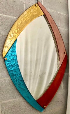 Bespoke Italian Memphis Design Gold Pink Turquoise Burgundy Murano Glass Mirror