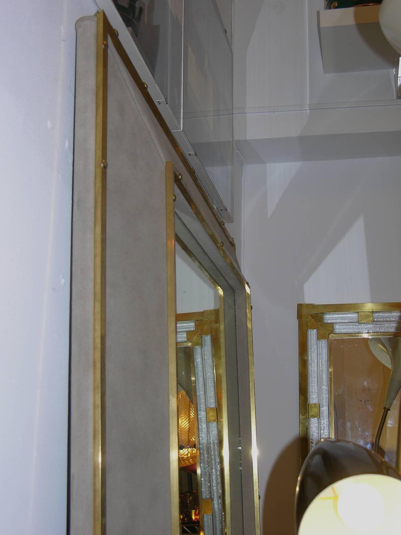 1970s Italian Suede Leather Floor Mirror with Modern Bronze Accents In Good Condition In New York, NY