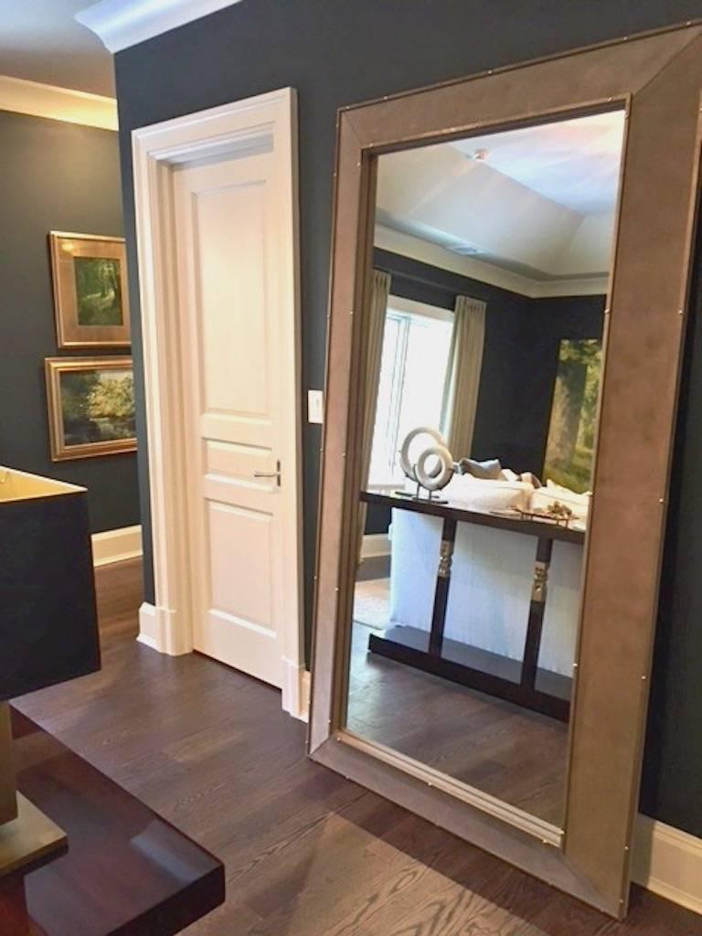 1970s Italian Suede Leather Floor Mirror With Modern Bronze