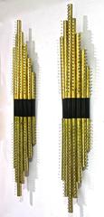 Italian Pair of Perforated Bronze Sconces with Black Glass Insets