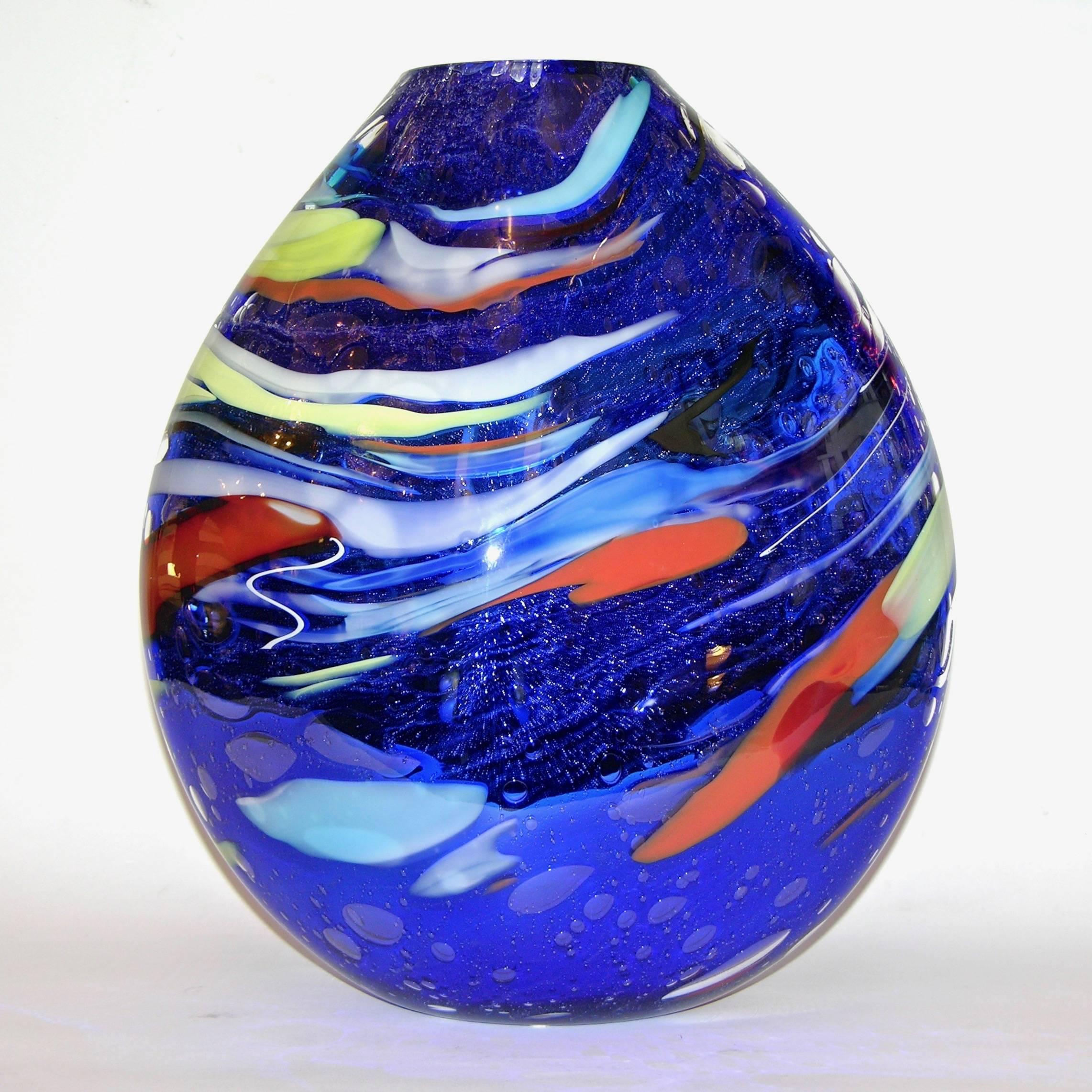 Davide Dona Sculptural Mirrored Blue and Silver Colored Murano Glass Vase In Excellent Condition In New York, NY