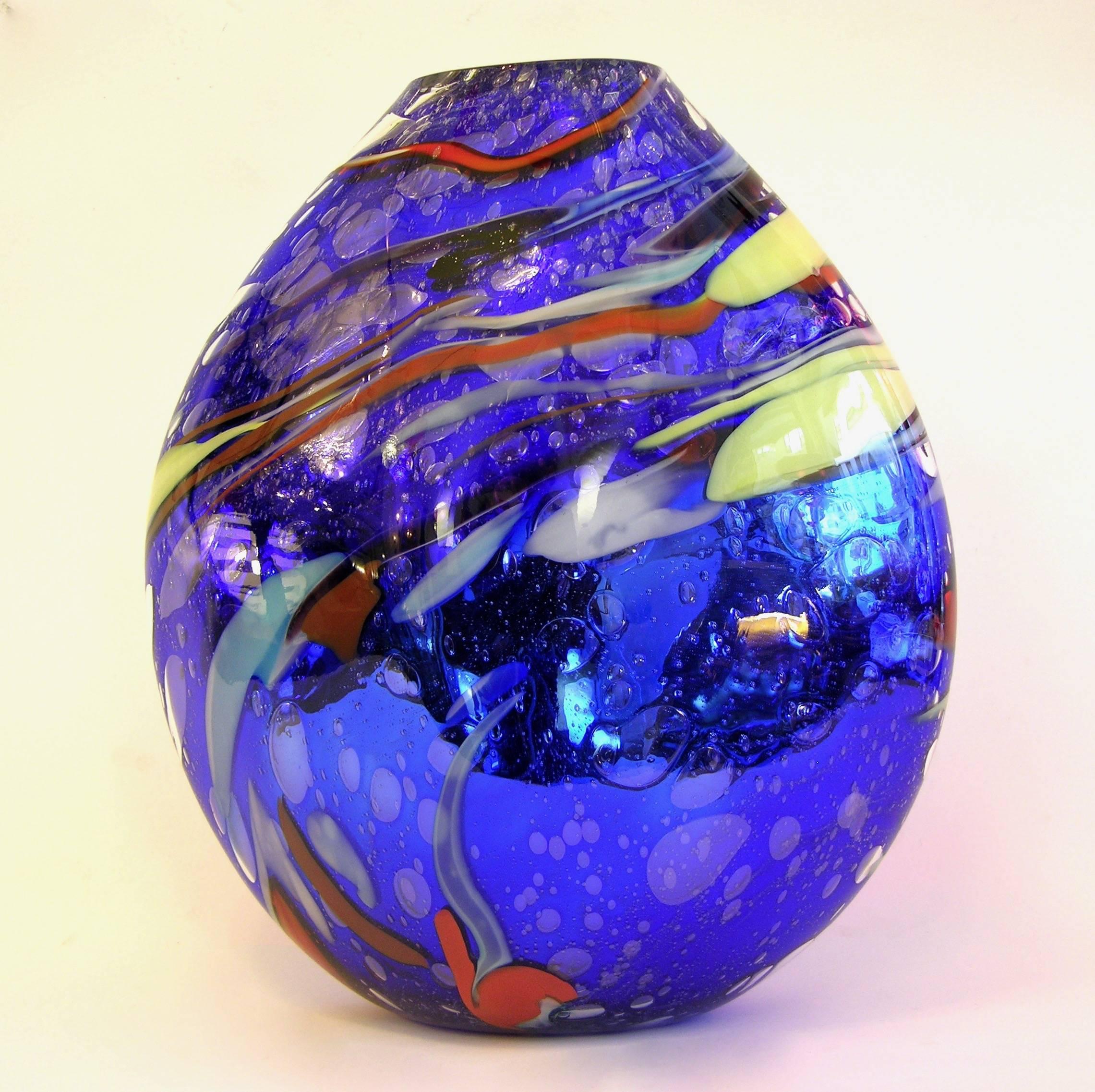 Contemporary Davide Dona Sculptural Mirrored Blue and Silver Colored Murano Glass Vase