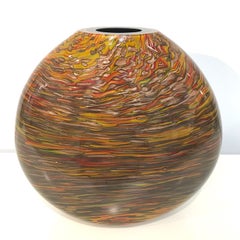 Moderne Elliptische Vase aus Muranoglas in Braun, Gelb, Rot und Gold, 1980er Jahre