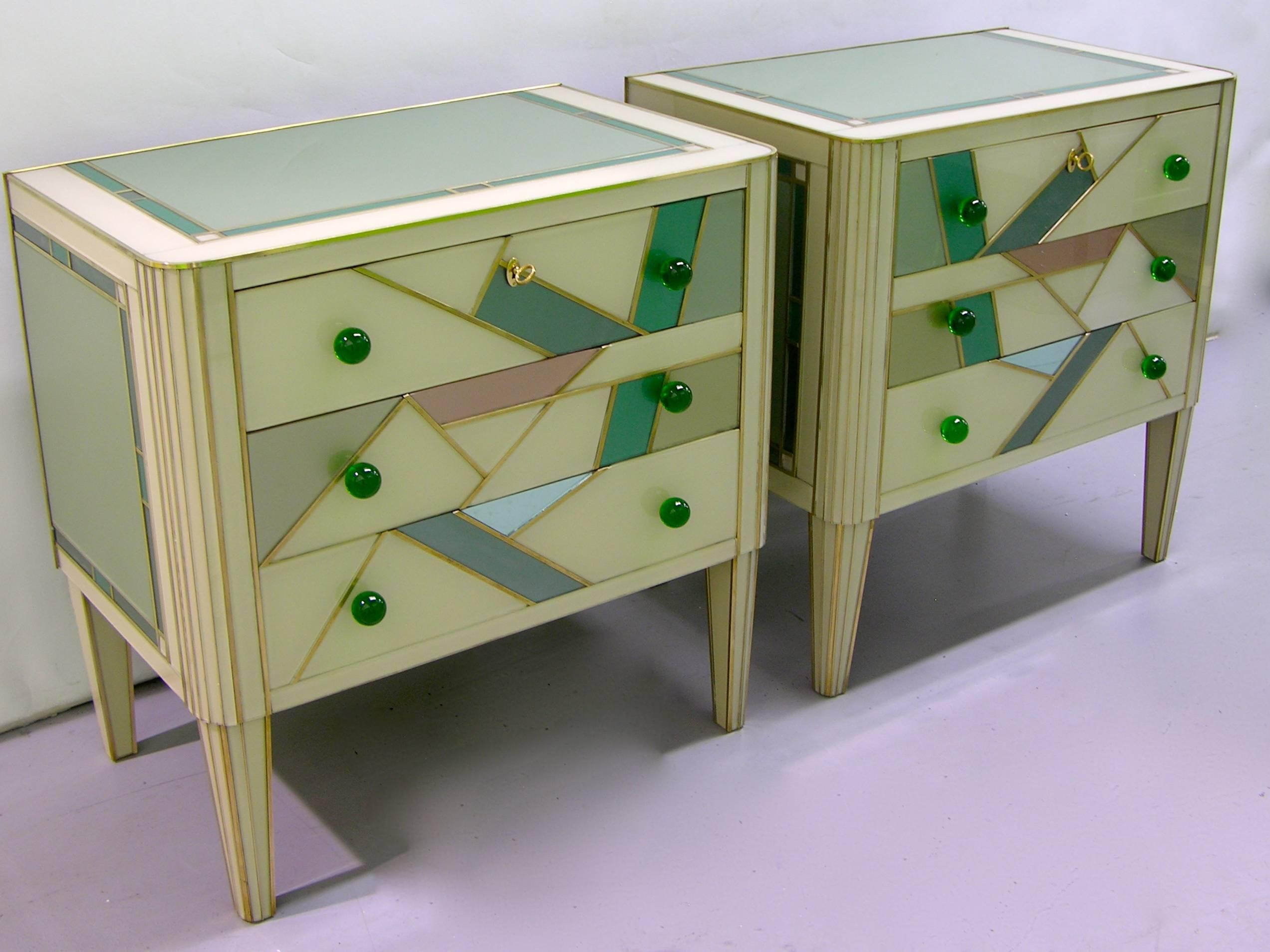 Late 20th Century Italian Design Pair of Glass Abstract Decor Chests