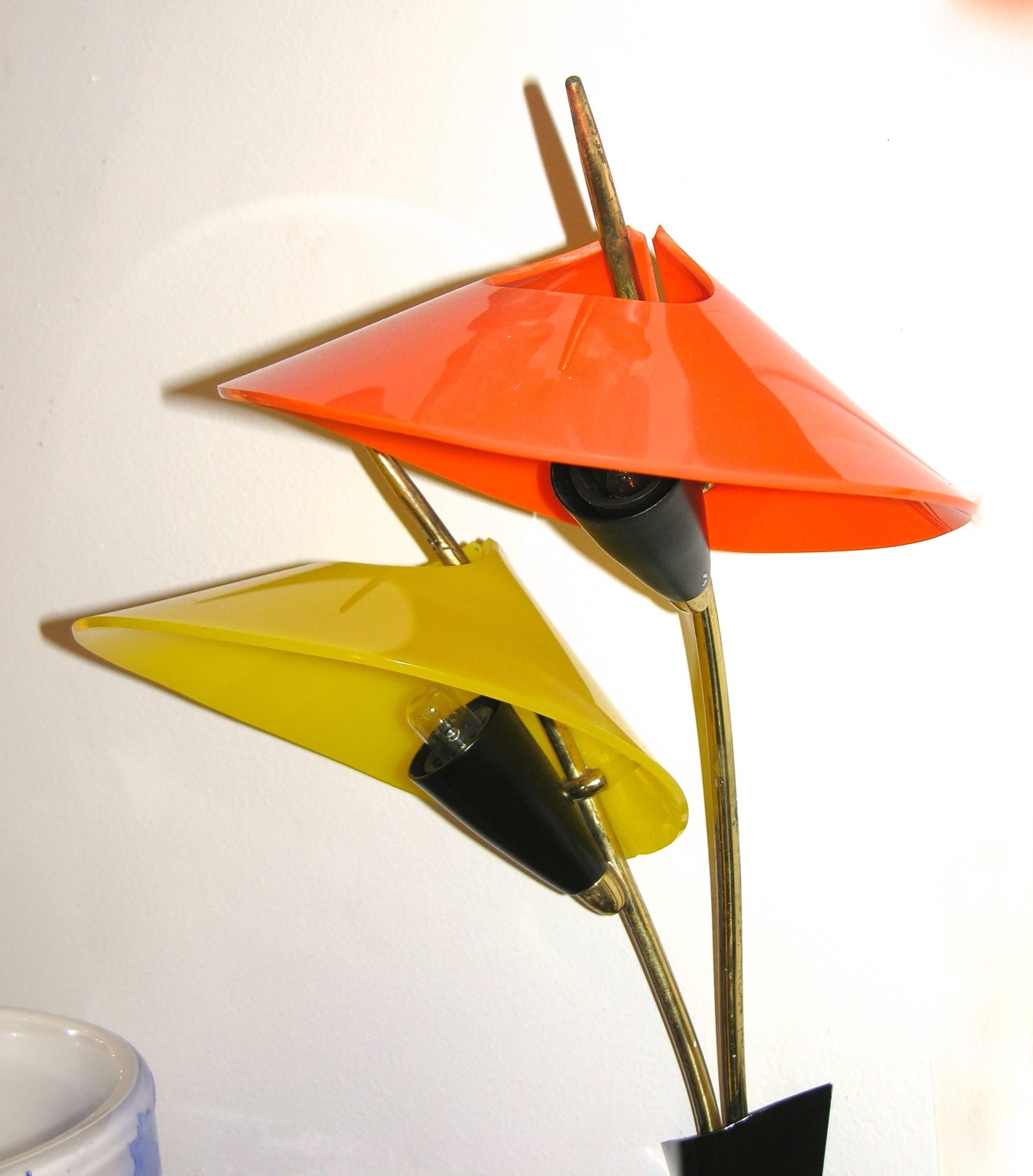 Metal 1950s Italian Pair of Whimsical Orange and Yellow Sconces