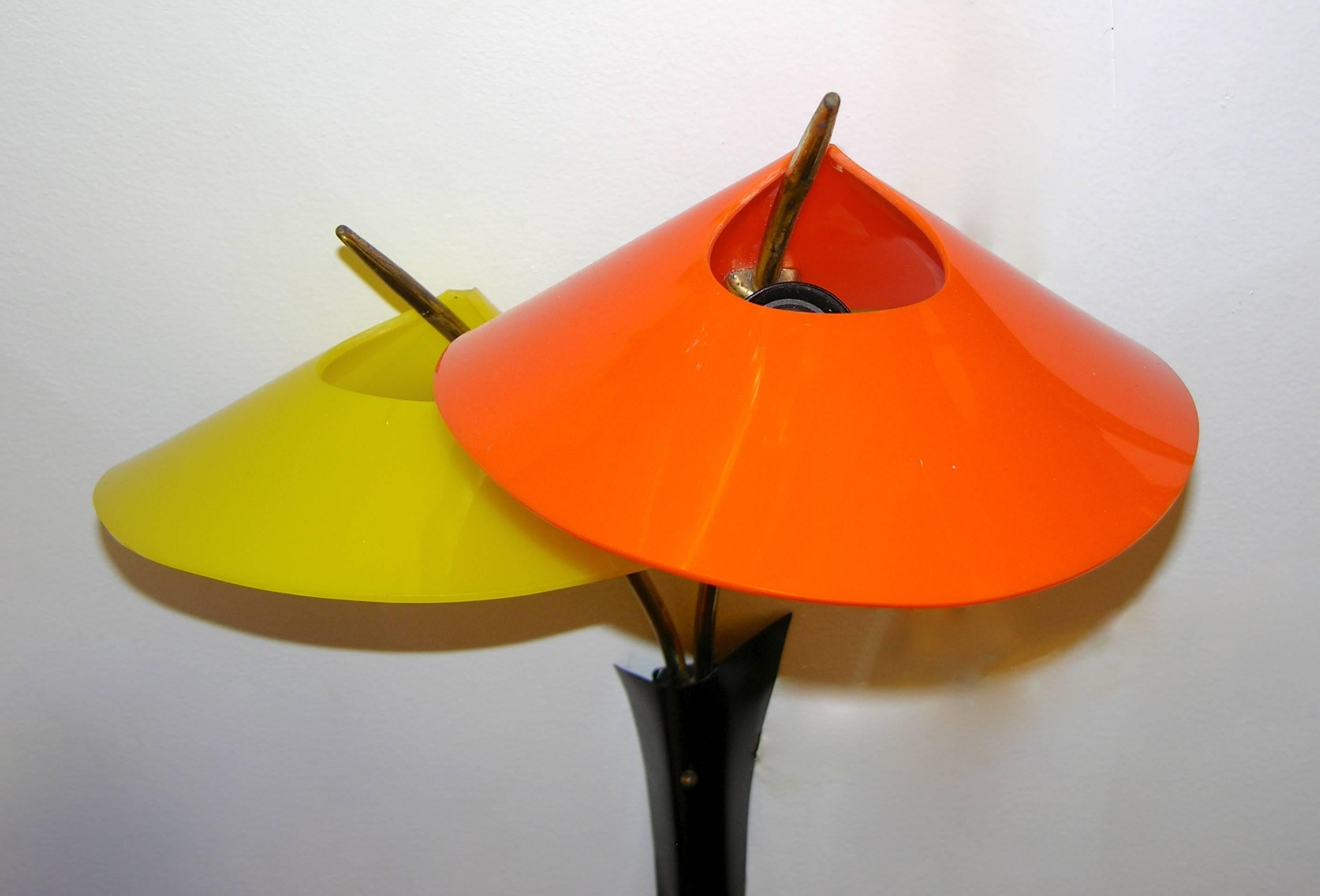 Hand-Crafted 1950s Italian Pair of Whimsical Orange and Yellow Sconces