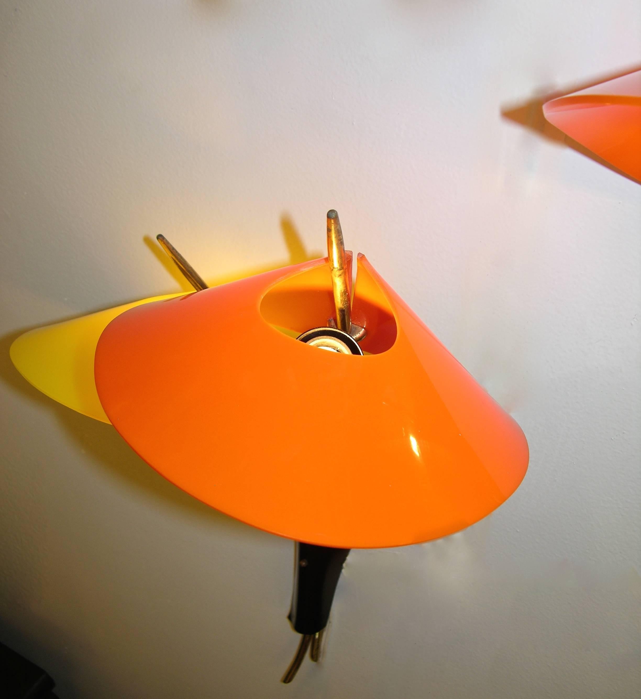 1950s Italian Pair of Whimsical Orange and Yellow Sconces 1