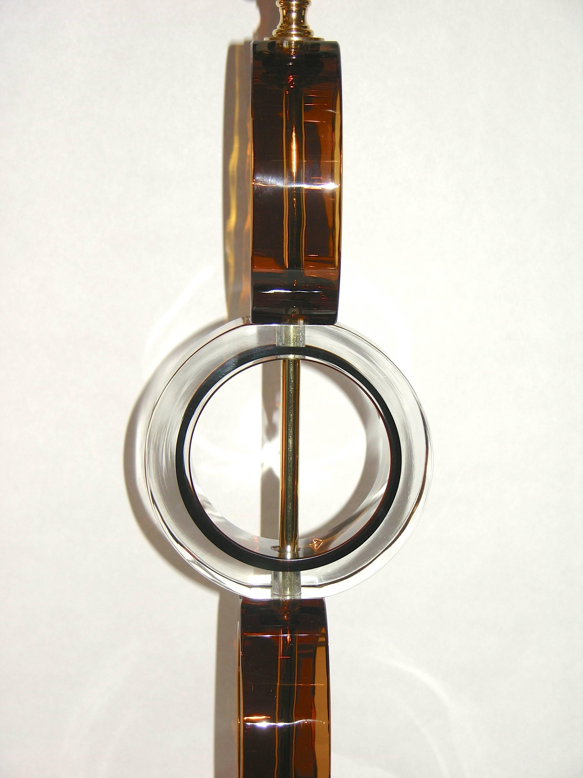 1970s Italian Pair of Amber Murano Glass Disks Lamps by Alberto Dona 4