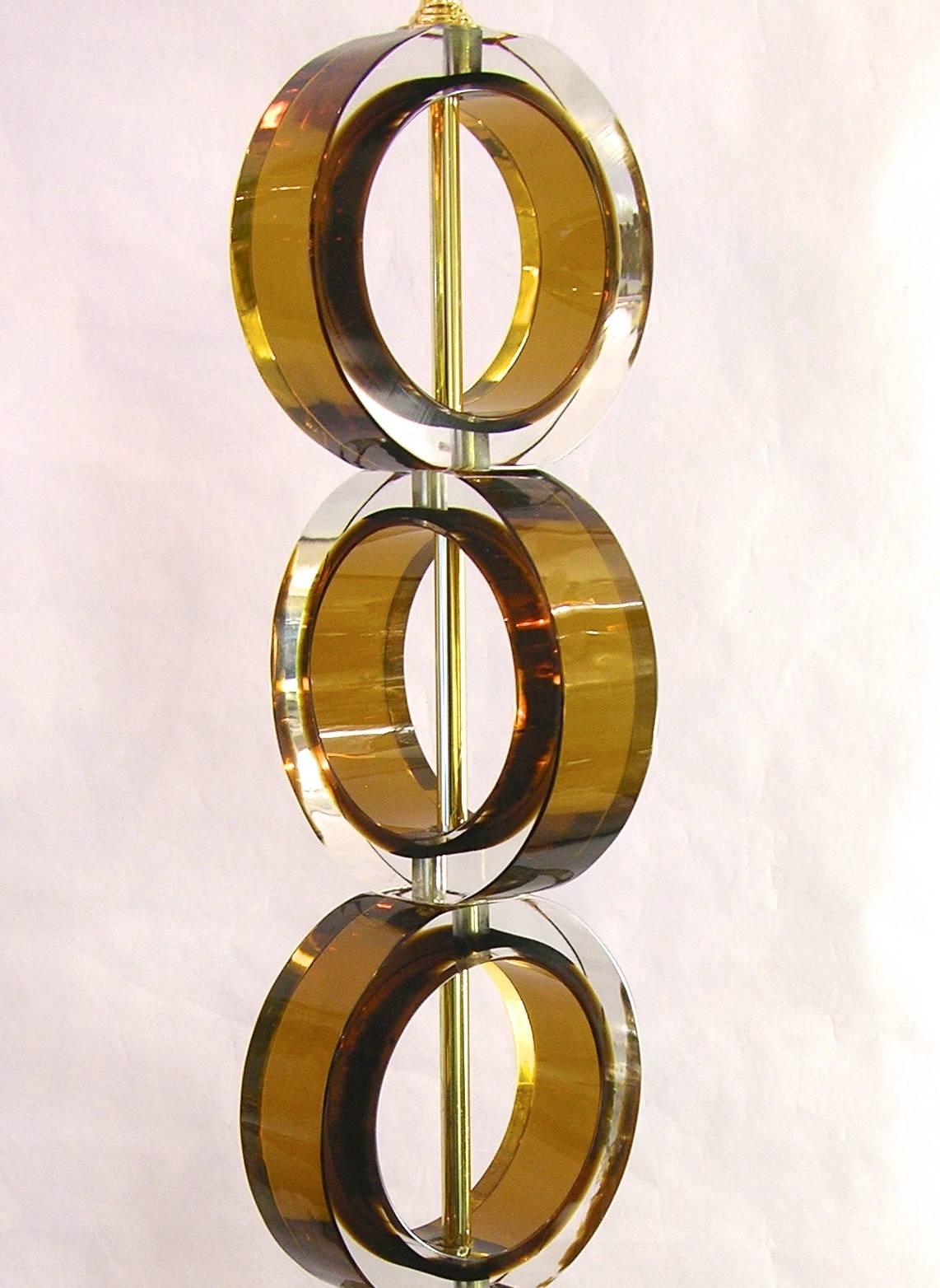 Mid-Century Modern 1970s Italian Pair of Amber Murano Glass Disks Lamps by Alberto Dona