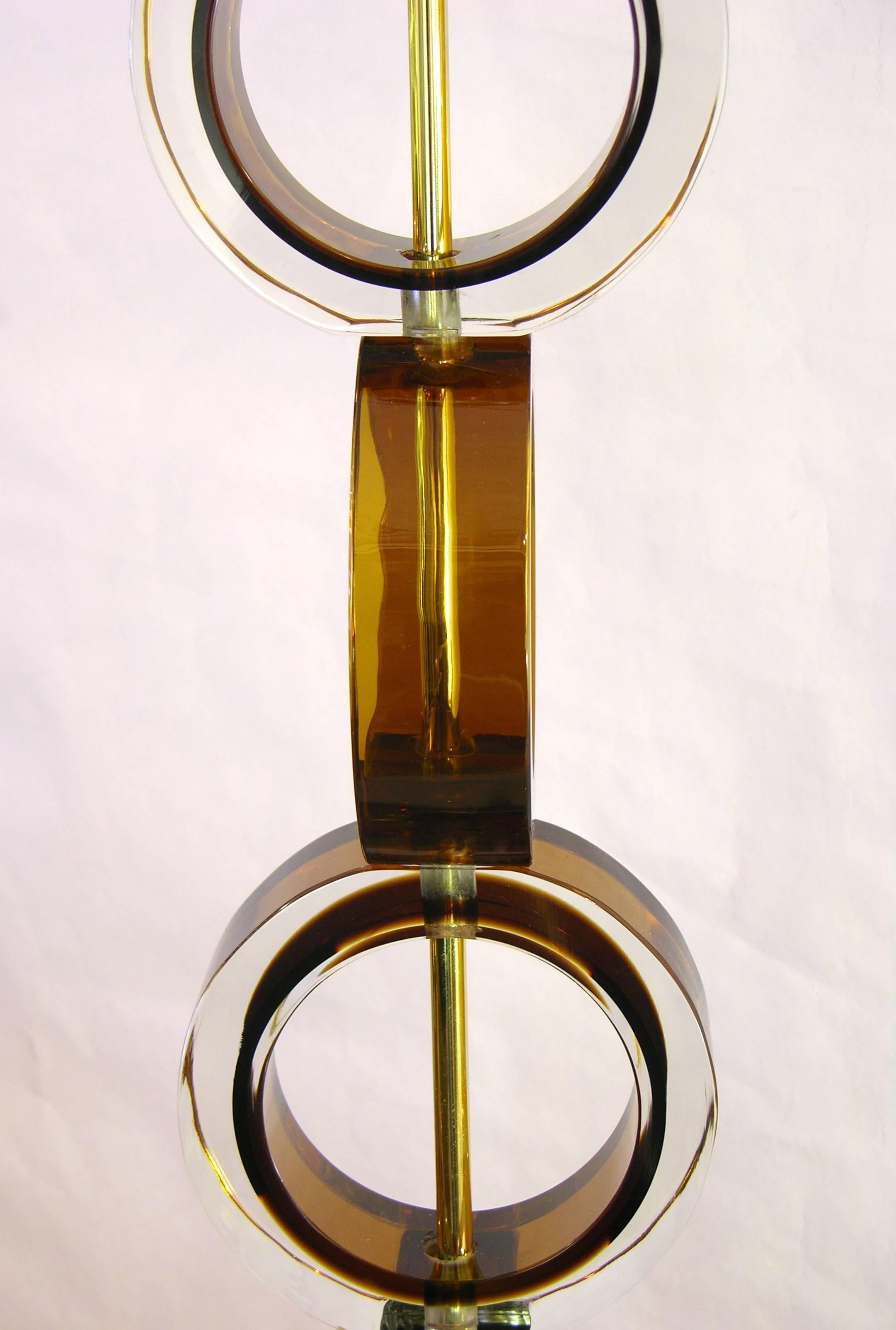 1970s Italian Pair of Amber Murano Glass Disks Lamps by Alberto Dona In Excellent Condition In New York, NY