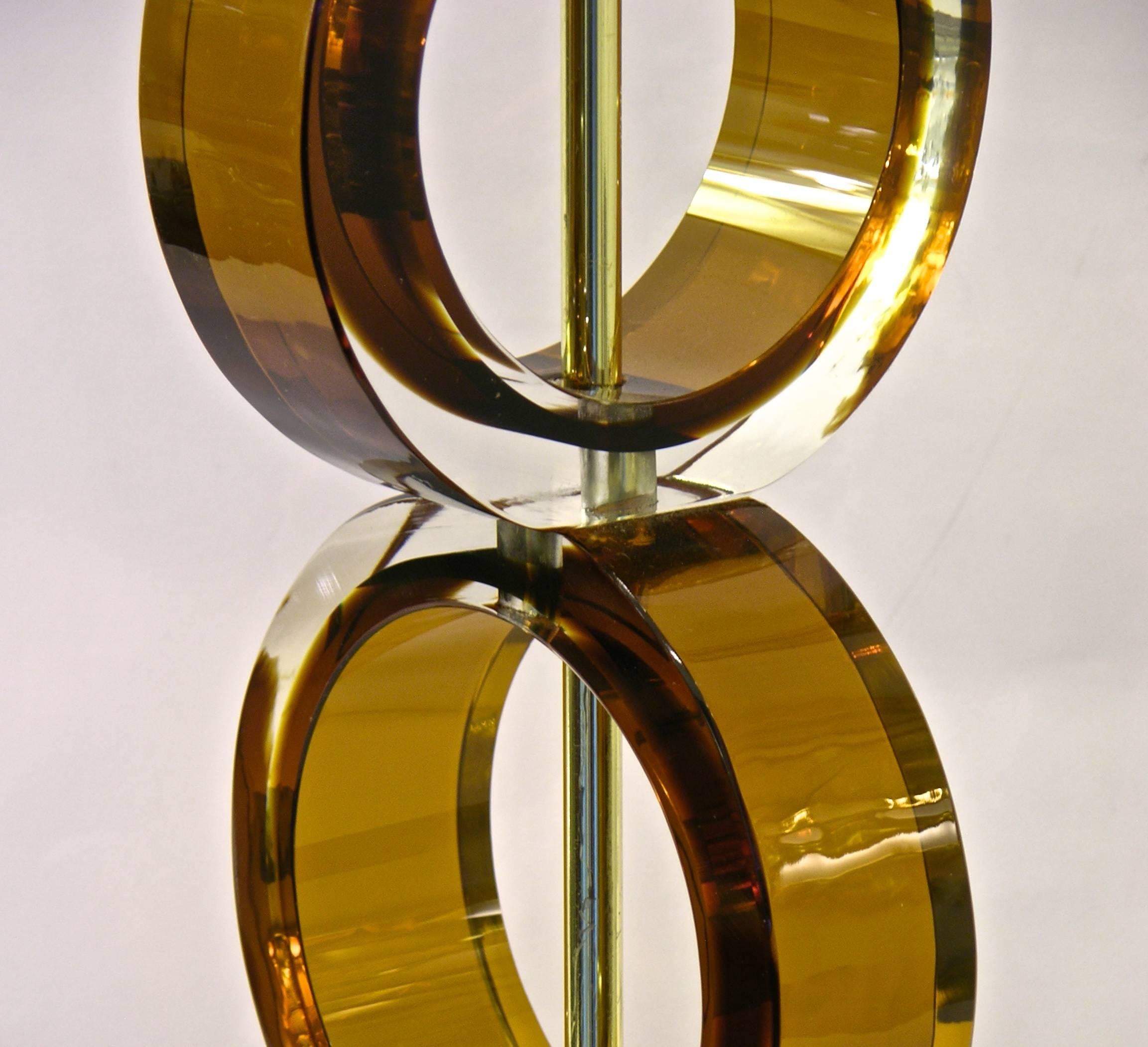 1970s Italian Pair of Amber Murano Glass Disks Lamps by Alberto Dona 1