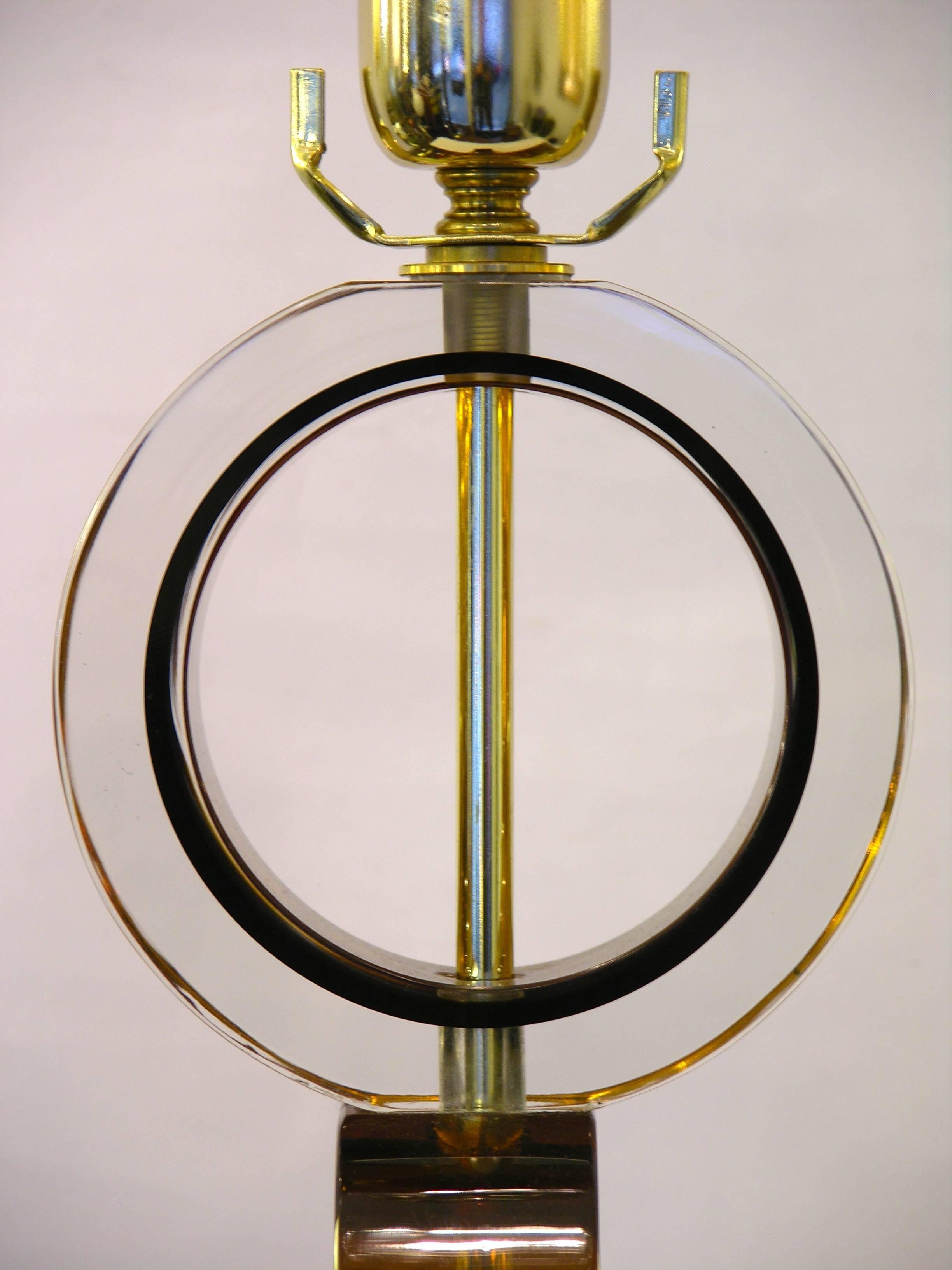 Late 20th Century 1970s Italian Pair of Amber Murano Glass Disks Lamps by Alberto Dona