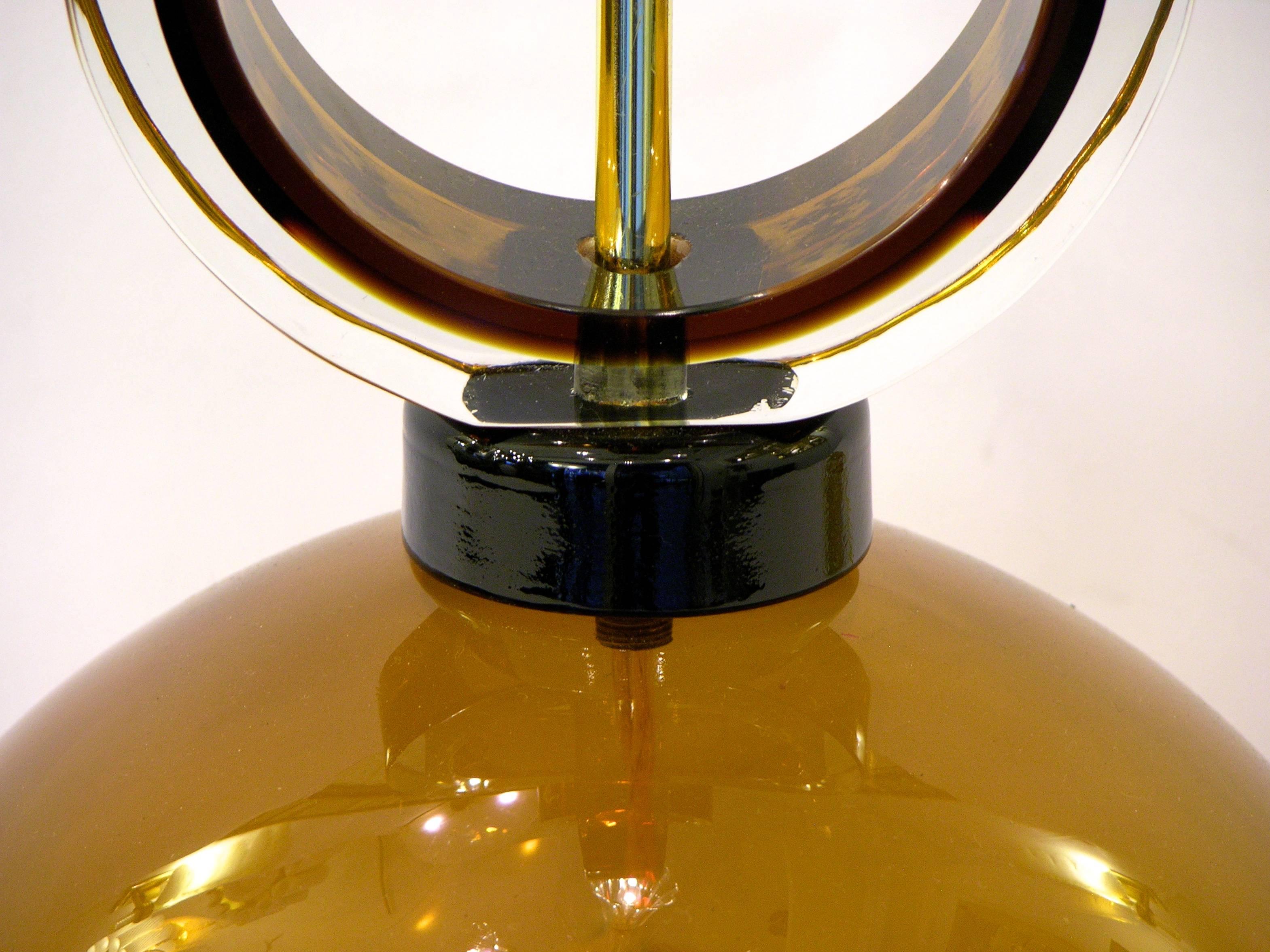 1970s Italian Pair of Amber Murano Glass Disks Lamps by Alberto Dona 3