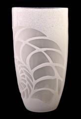 White Textured Murano Glass Vase with Fern Decor