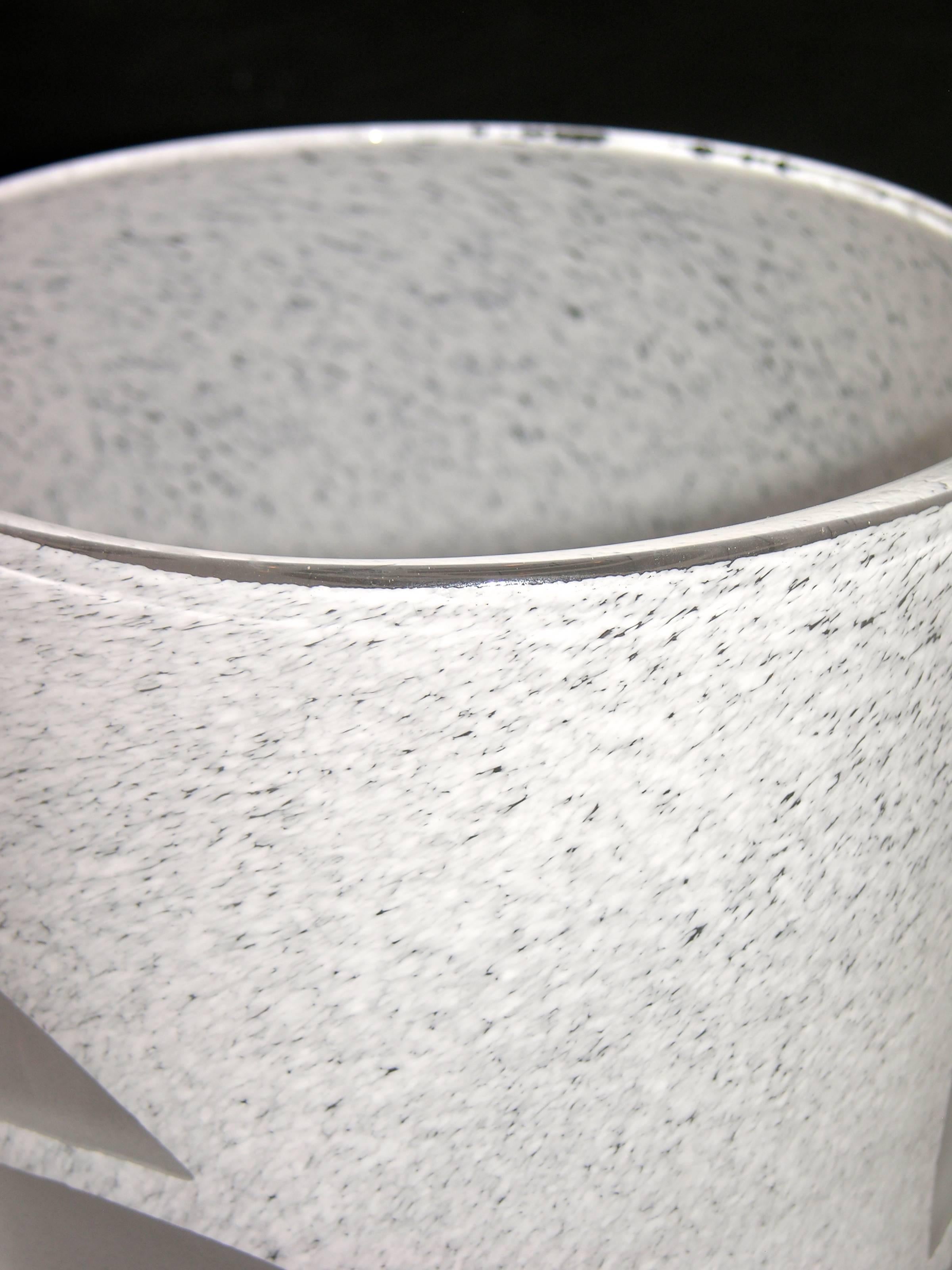 White Textured Murano Glass Vase with Fern Decor 1