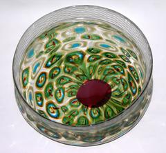 Afro Celotto Art Deco Design Bol en verre avec murrine de paon et argent