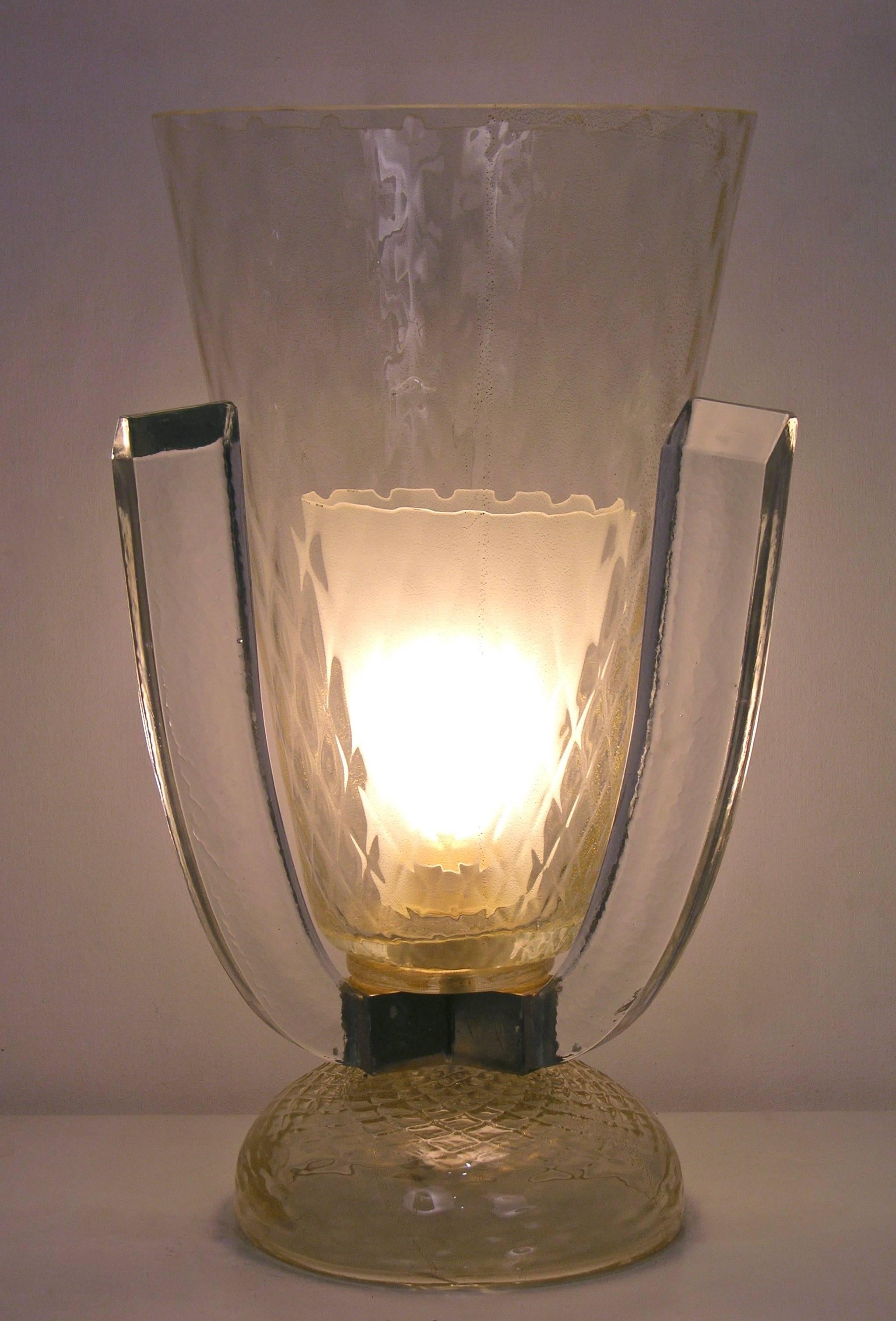 Late 20th Century Pair of Large Size Gold Murano Glass Lamps Attributed to Barovier e Toso