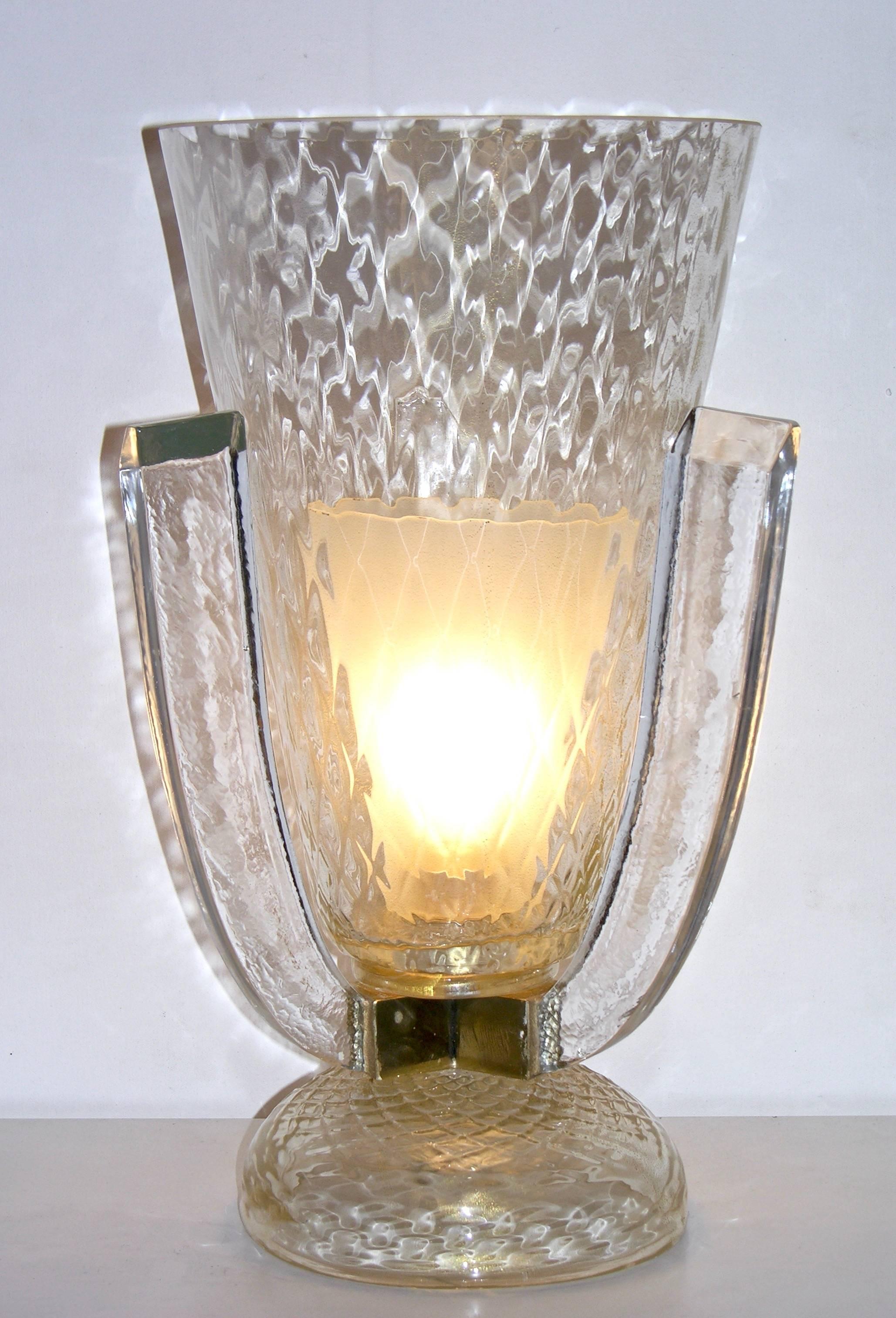 Mid-Century Modern Pair of Large Size Gold Murano Glass Lamps Attributed to Barovier e Toso