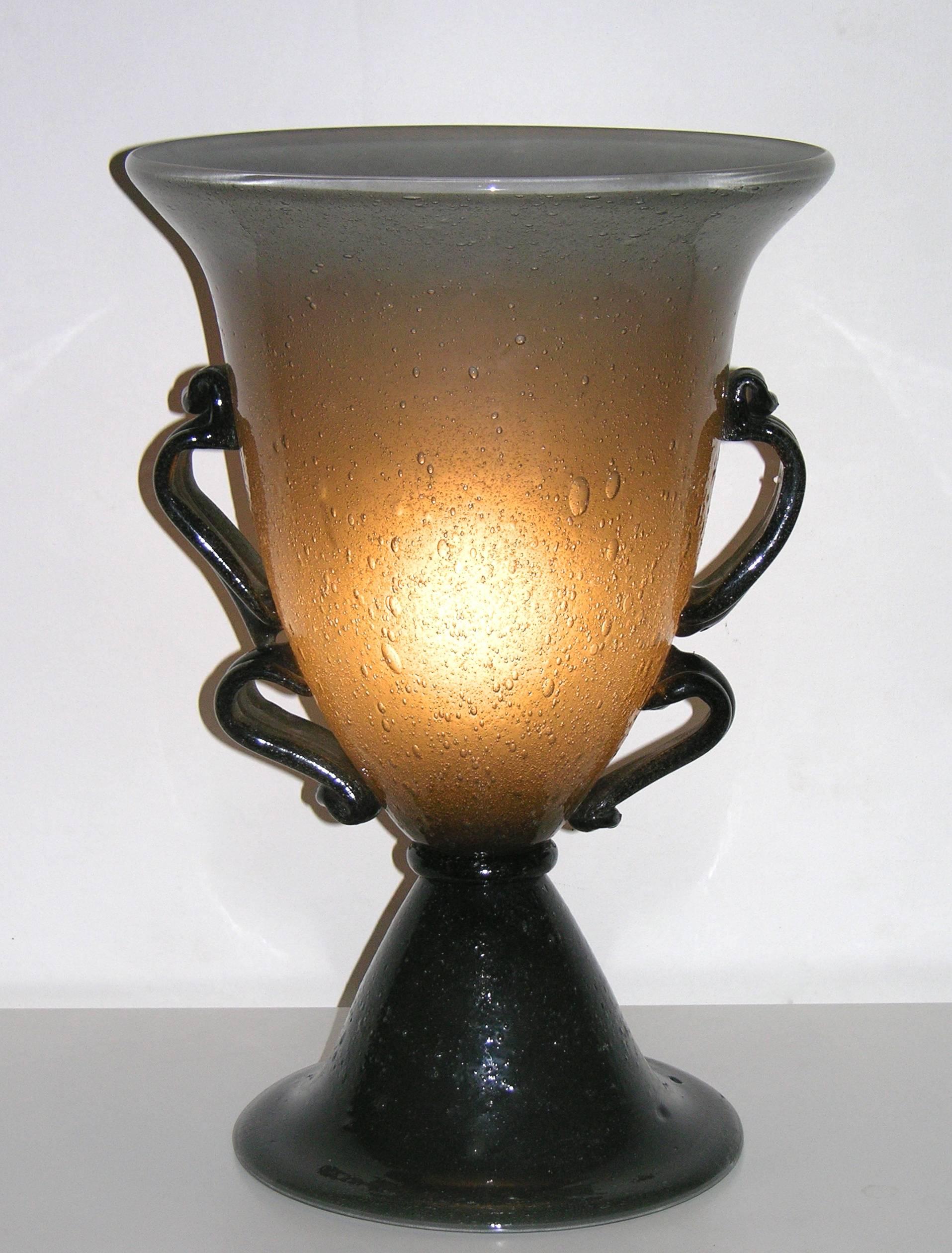 1940s Italian Art Deco Black and Smoked Gray Blown Murano Glass Lamp For Sale 4