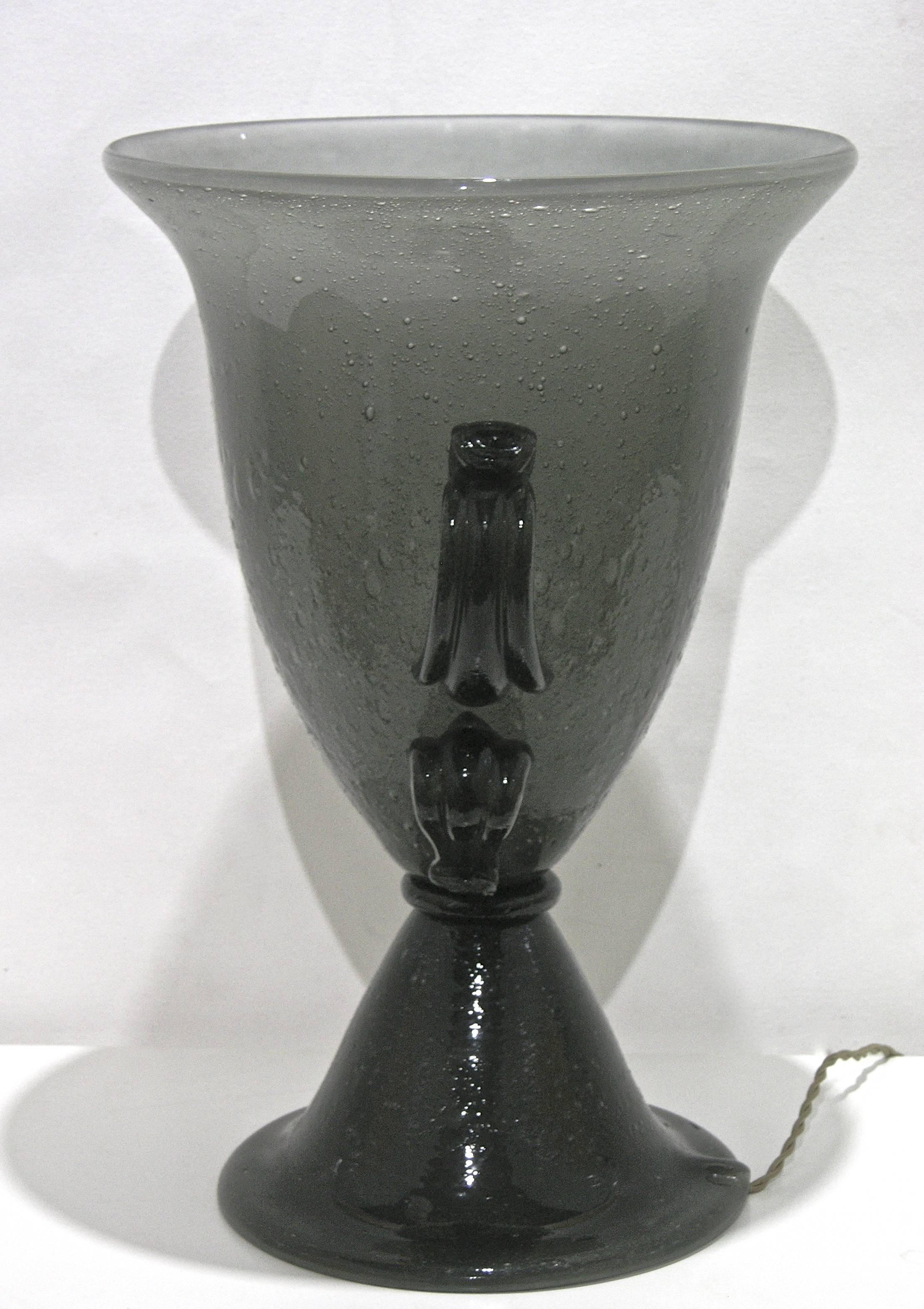 Mid-20th Century 1940s Italian Art Deco Black and Smoked Gray Blown Murano Glass Lamp For Sale