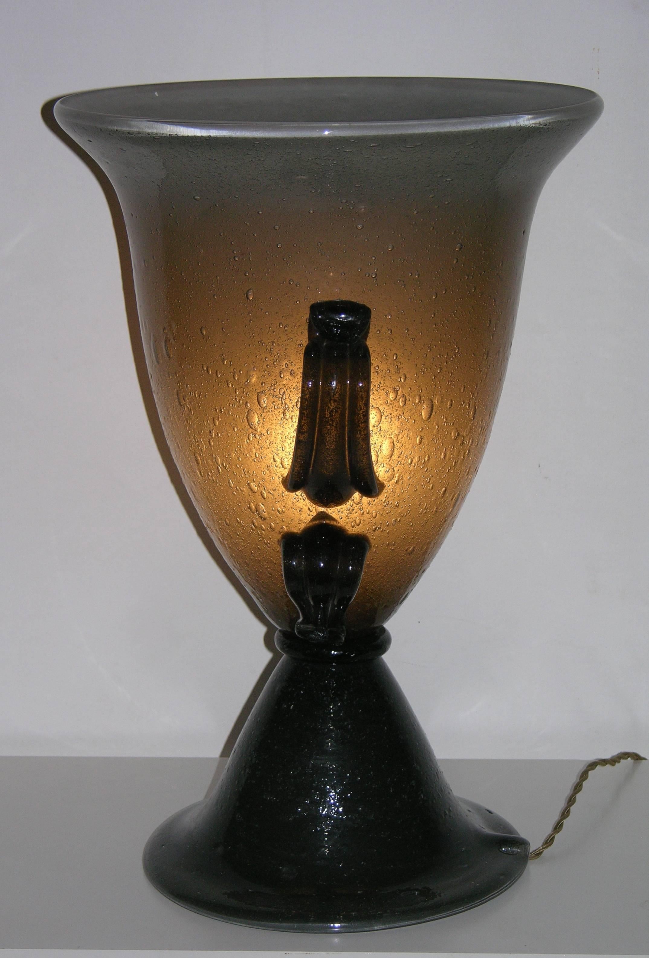 1940s Italian Art Deco Black and Smoked Gray Blown Murano Glass Lamp For Sale 3