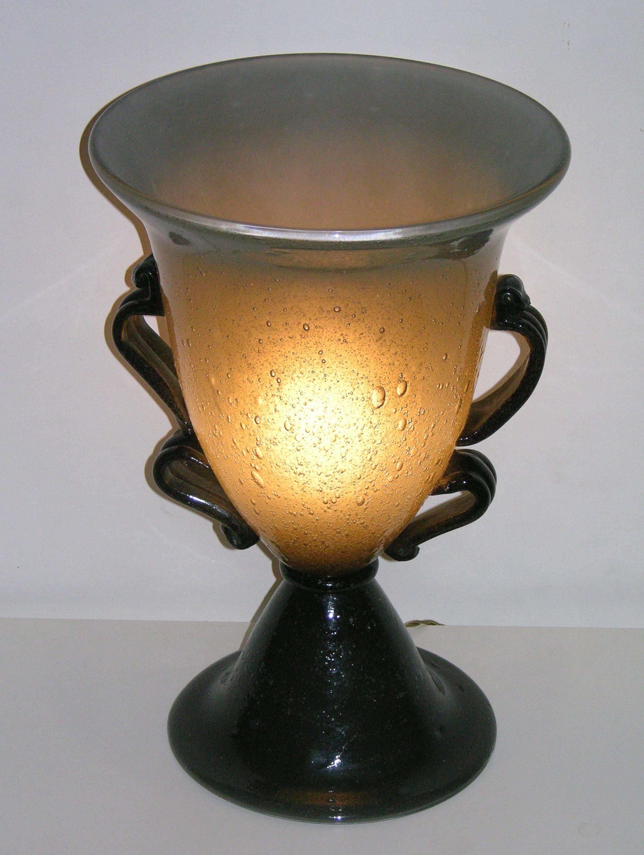 1940s Italian Art Deco Black and Smoked Gray Blown Murano Glass Lamp For Sale 2