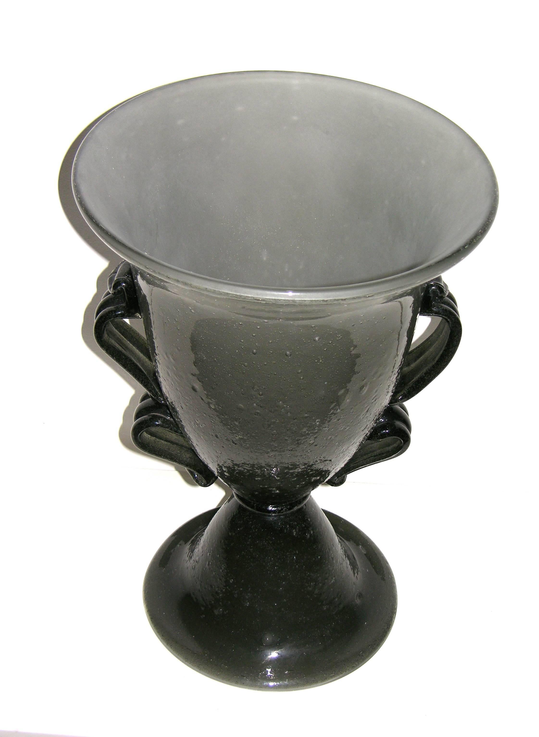 Art Glass 1940s Italian Art Deco Black and Smoked Gray Blown Murano Glass Lamp For Sale