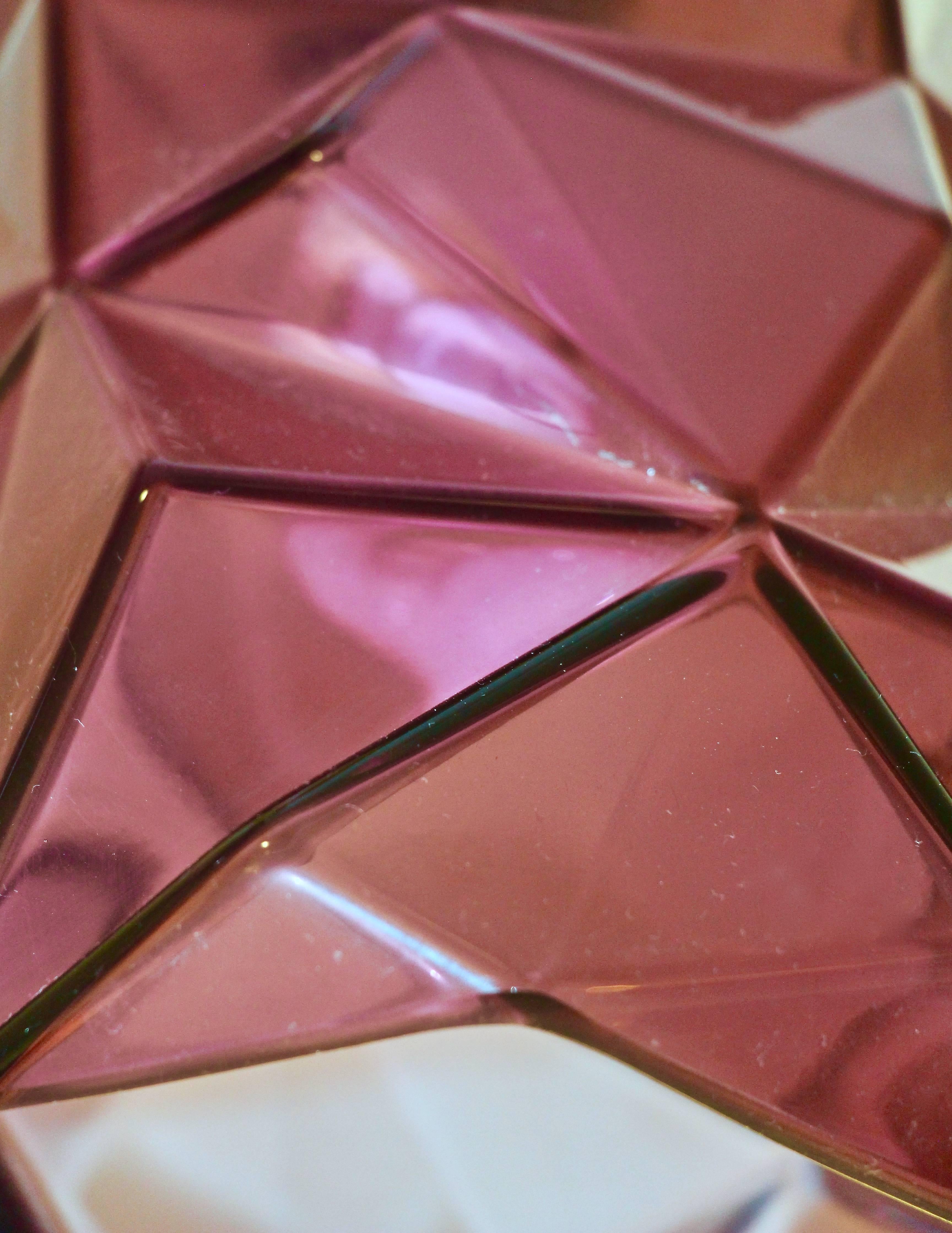 Contemporary Four Italian Diamond-Cut Purple and Yellow Murano Glass Pendants 3