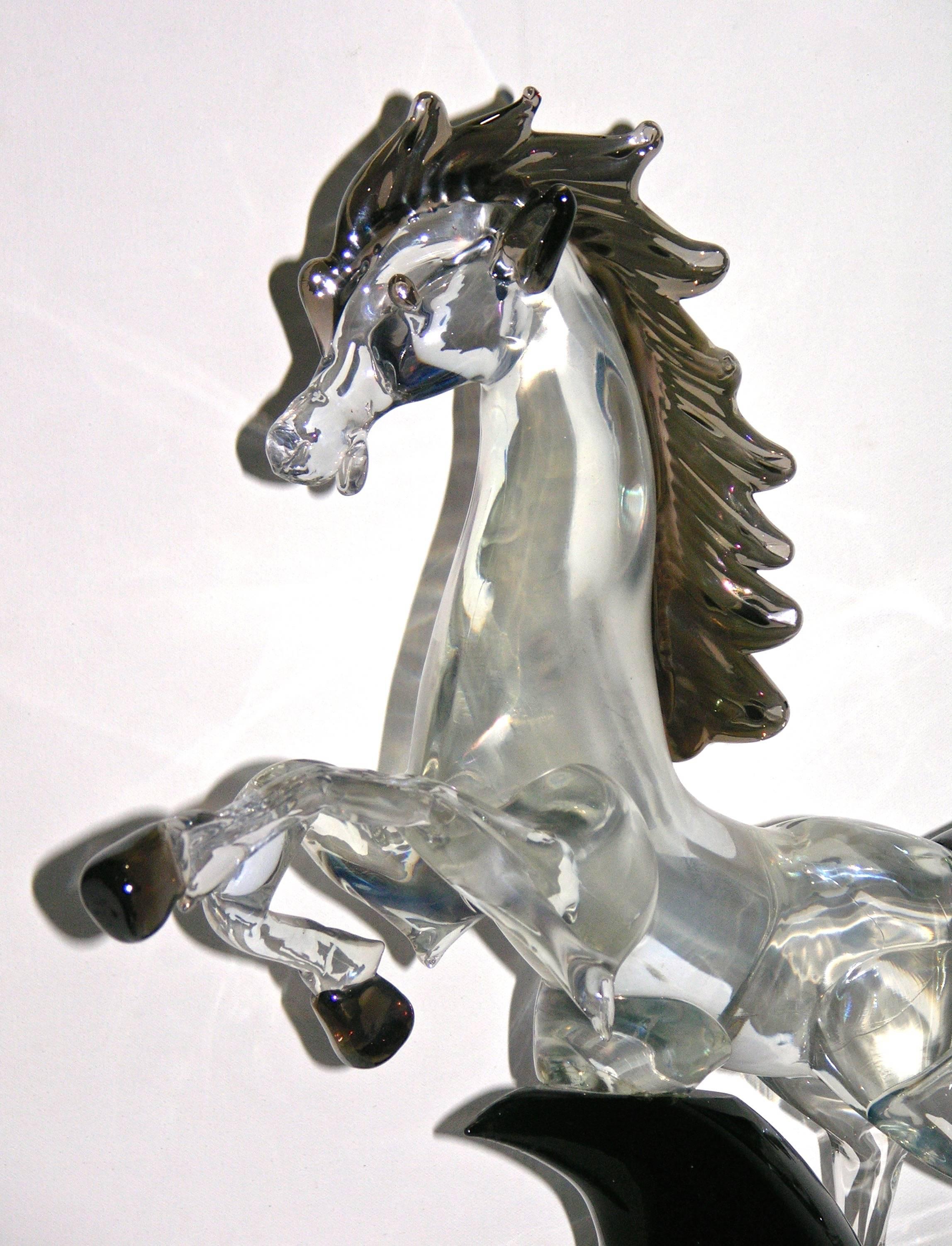 Late 20th Century Licio Zanetti 1980 Iridescent Murano Art Glass Horse