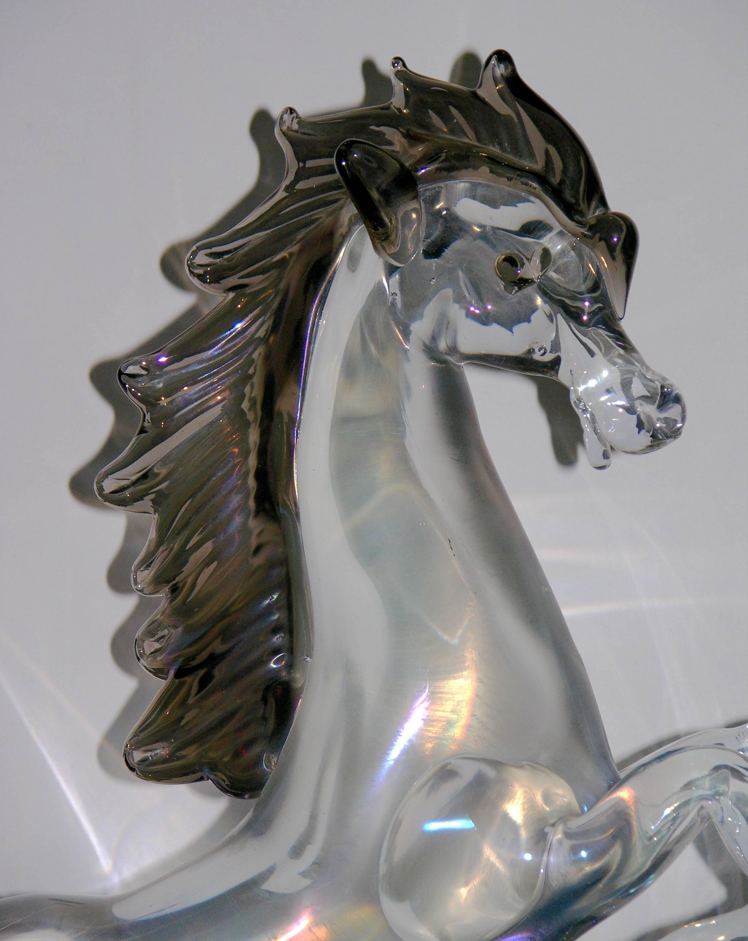 Hand-Crafted Licio Zanetti 1980 Iridescent Murano Art Glass Horse