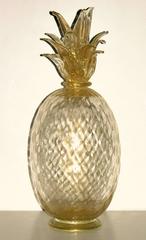 Seguso Italian Scaled Set of Two Gold Pineapples in Blown Murano Glass
