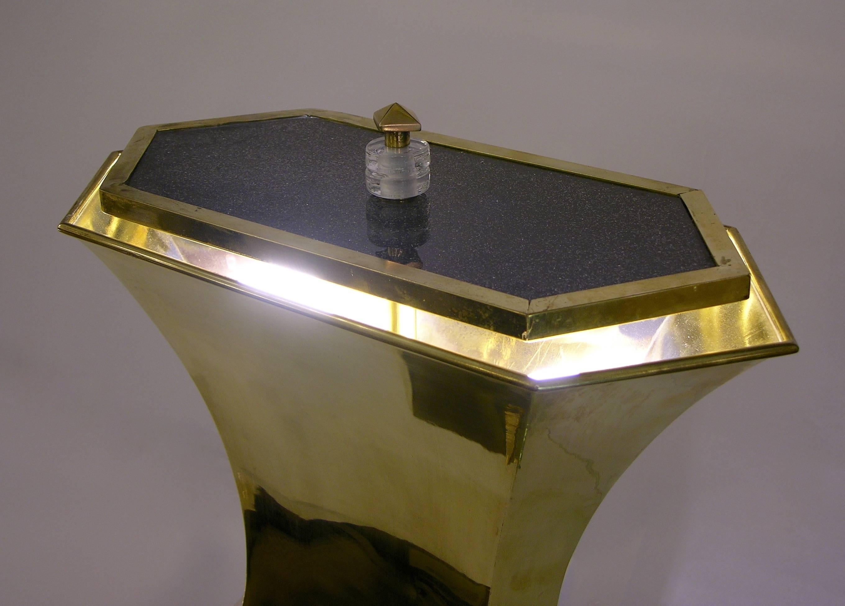 Gucci 1980s Italian Pair of Post Modern Crystal and Silve Glass Gold Brass Lamps 1