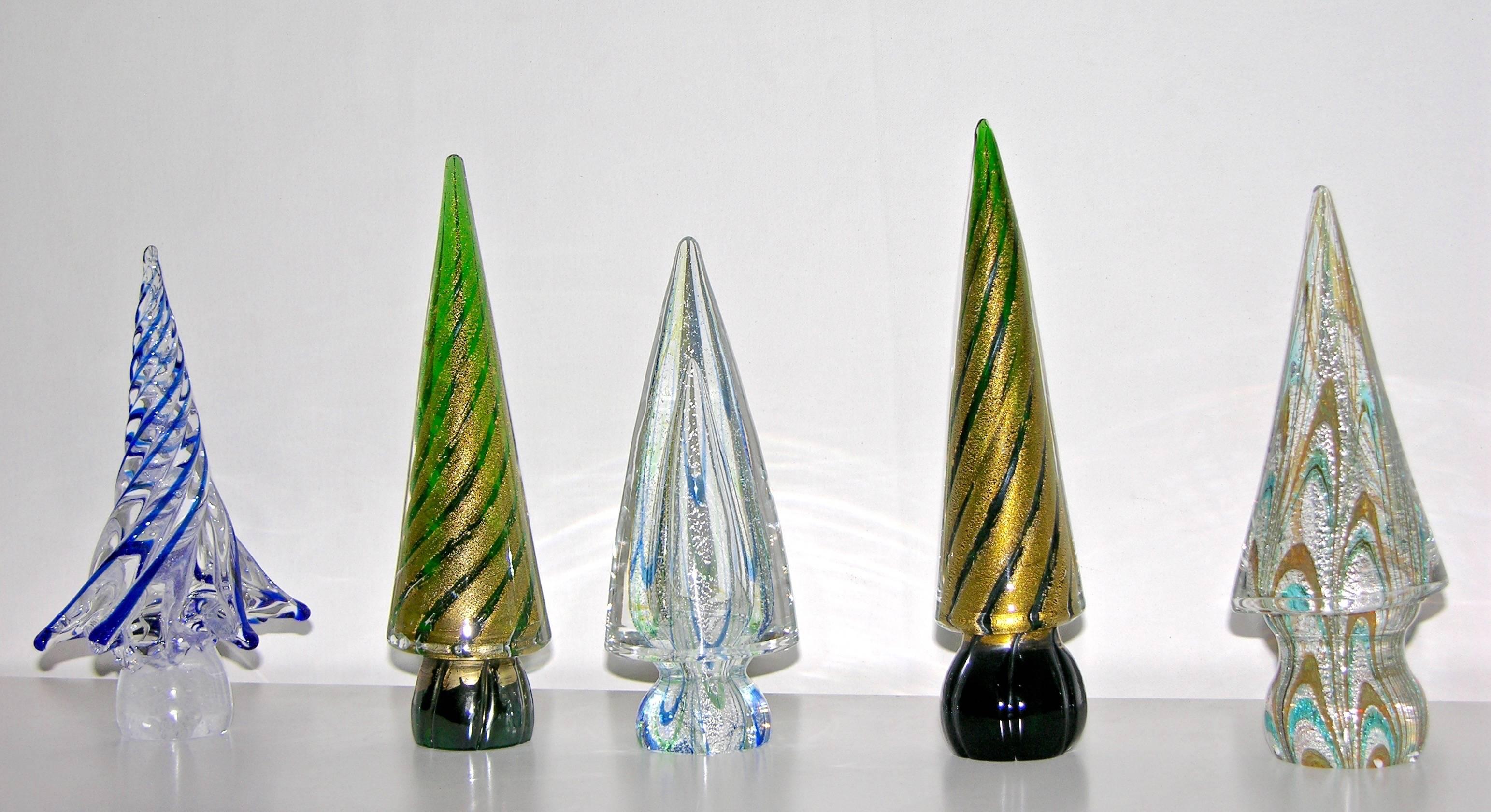 Blown Glass Vintage Italian Murano Glass Christmas Tree Sculptures by Formia