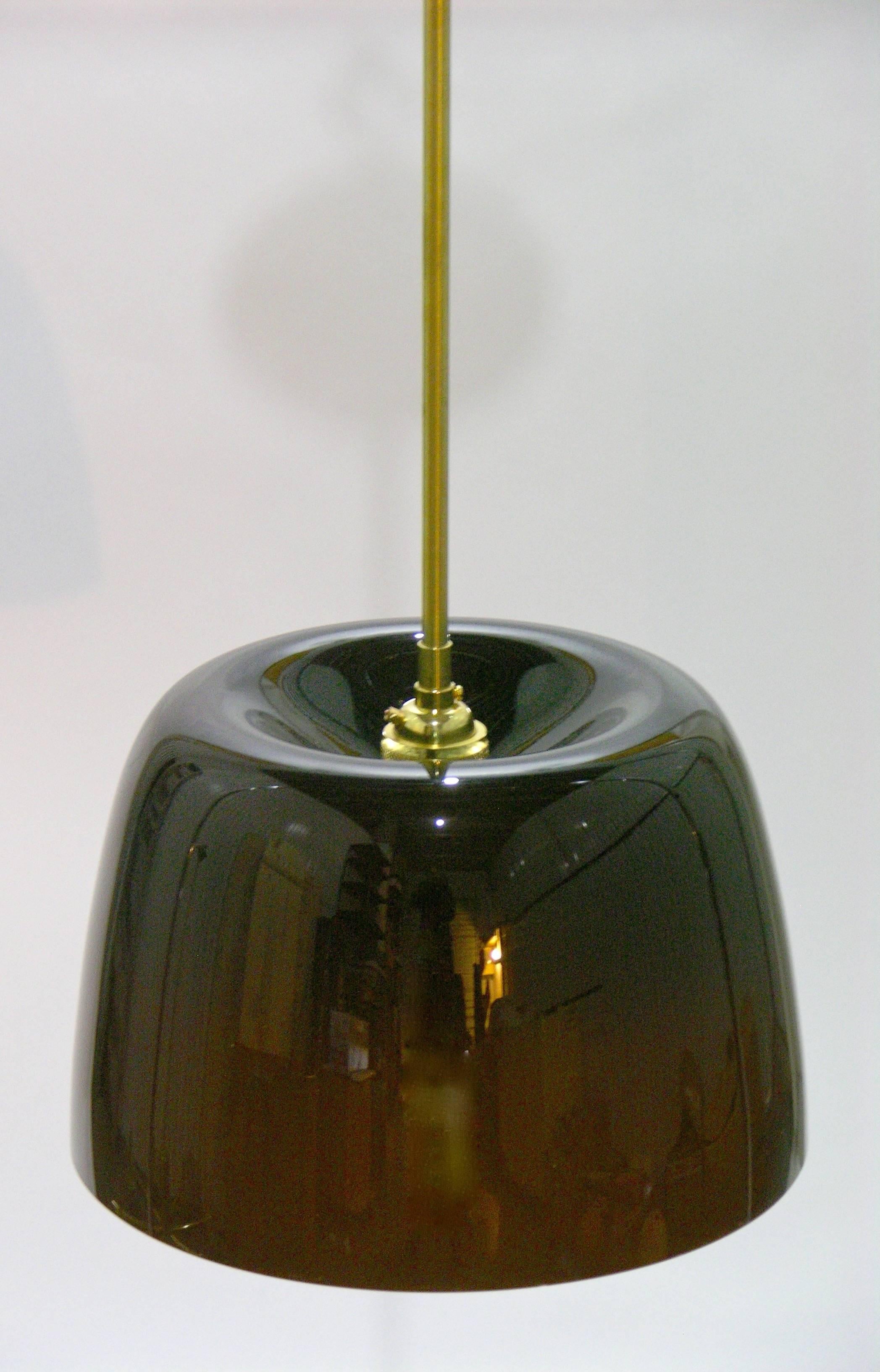 Italian Minimalist Brass and Coffee Brown Murano Glass Pendant Light, 1970s For Sale 2
