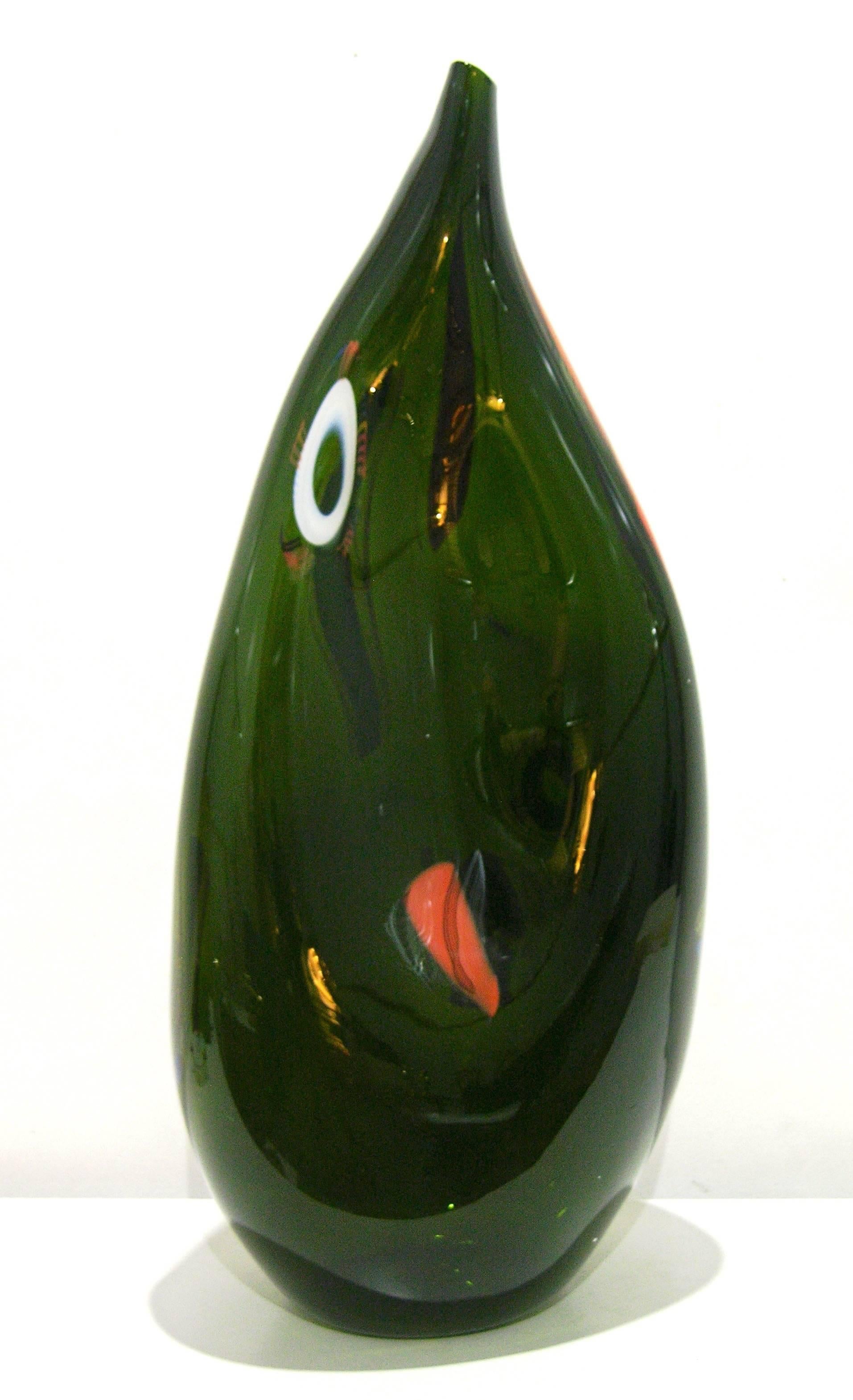 Contemporary Davide Dona Italian Design Oversized Bottle Green Murano Art Glass Organic Vase