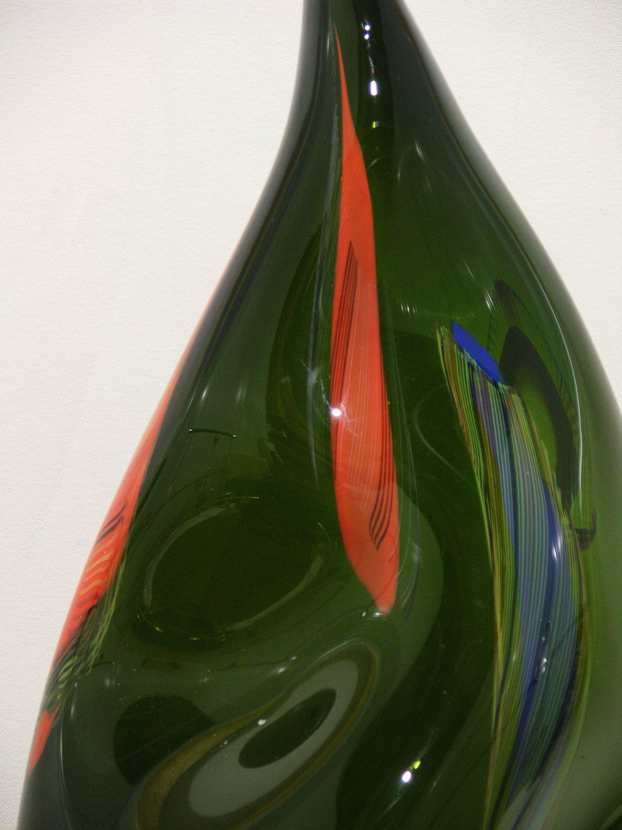 Davide Dona Italian Design Oversized Bottle Green Murano Art Glass Organic Vase In Excellent Condition In New York, NY