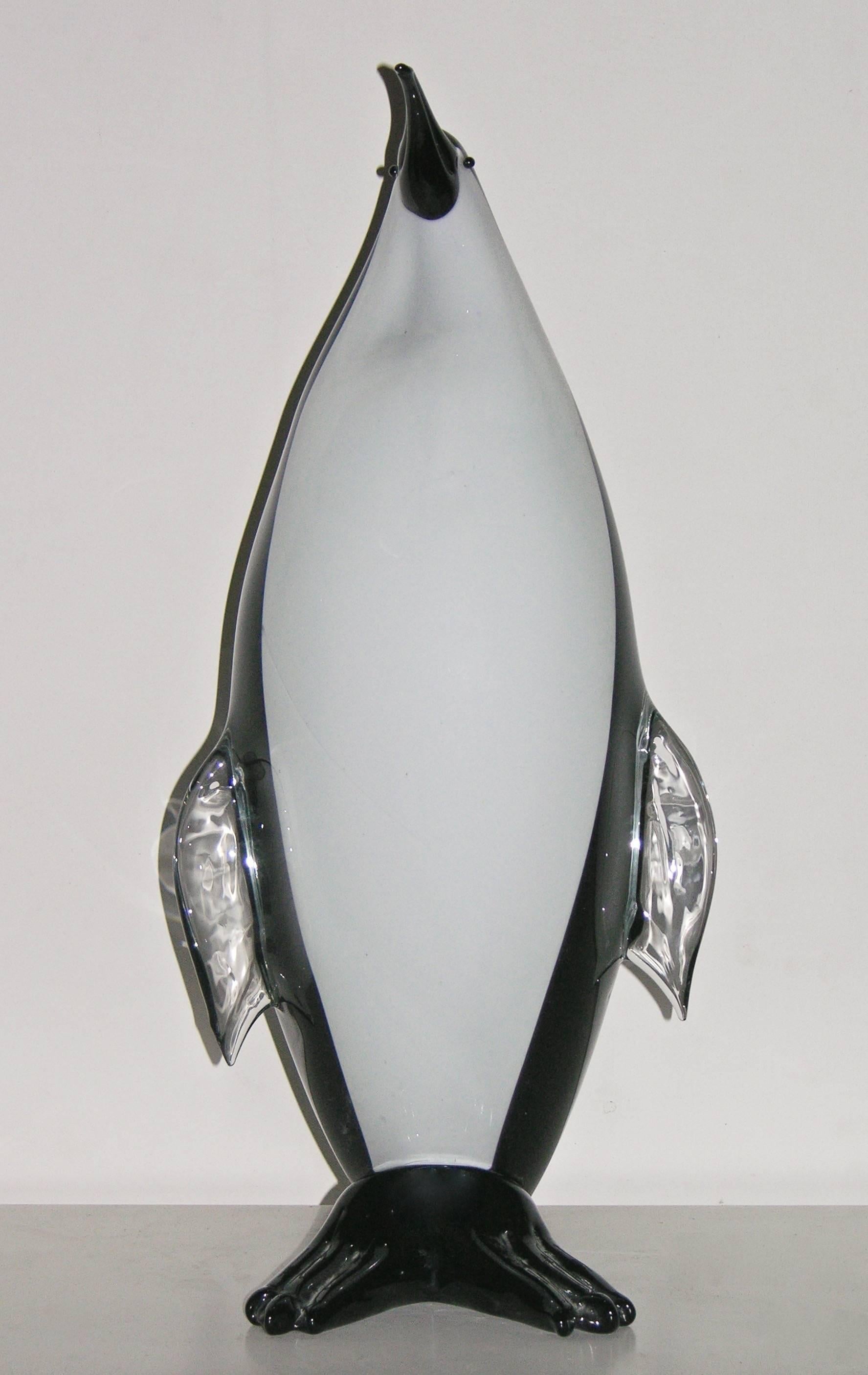 Blown Glass Formia 1990s Rare Large Size Set of Three Murano Glass Penguins