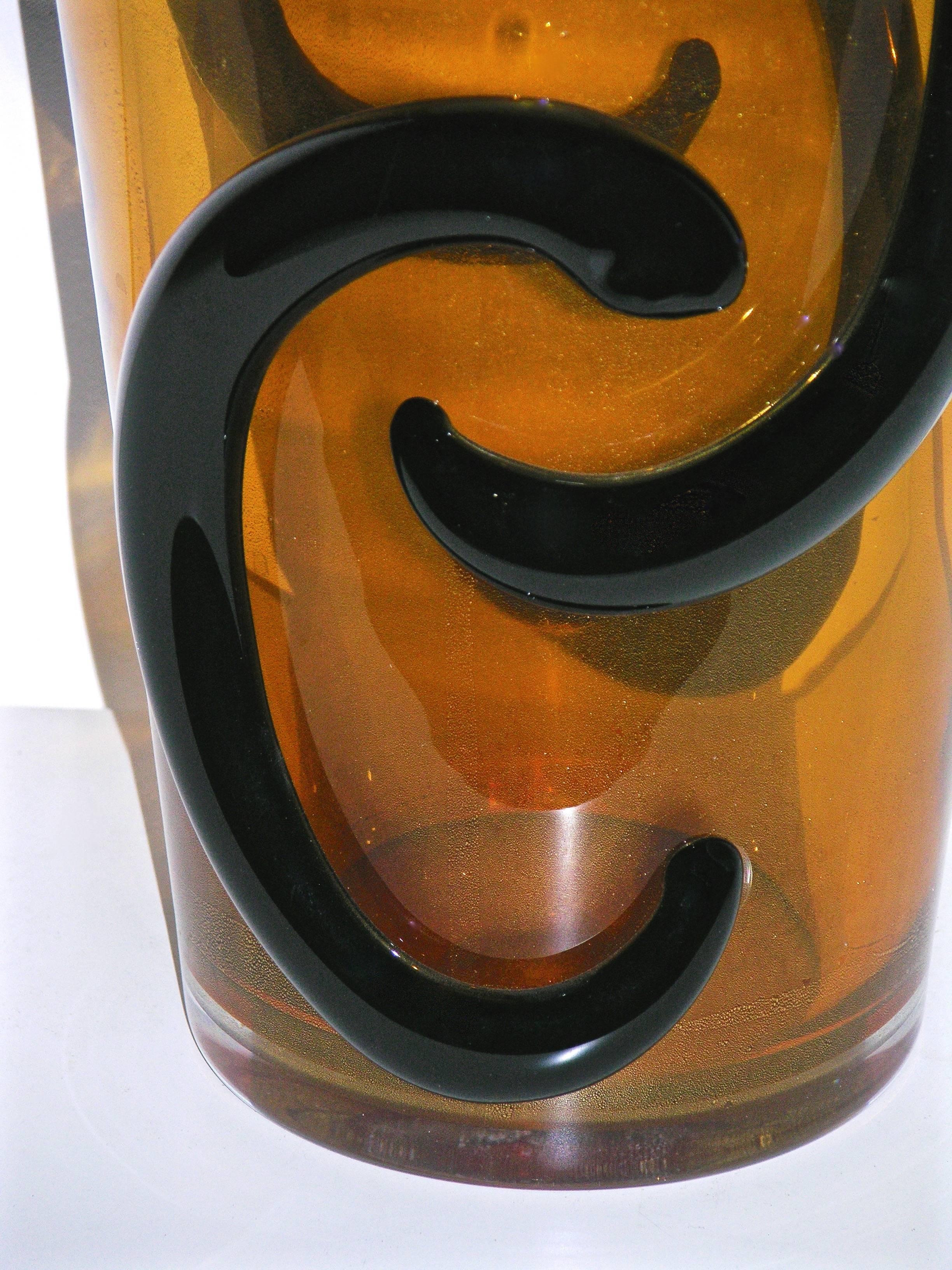Giulio Ferro Italian Modern Pair of Iridescent Gold and Black Murano Glass Vases In Excellent Condition In New York, NY