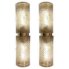 Modern Italian Pair of Smoked Frosted Murano Glass & Brass Wall / Ceiling Lights