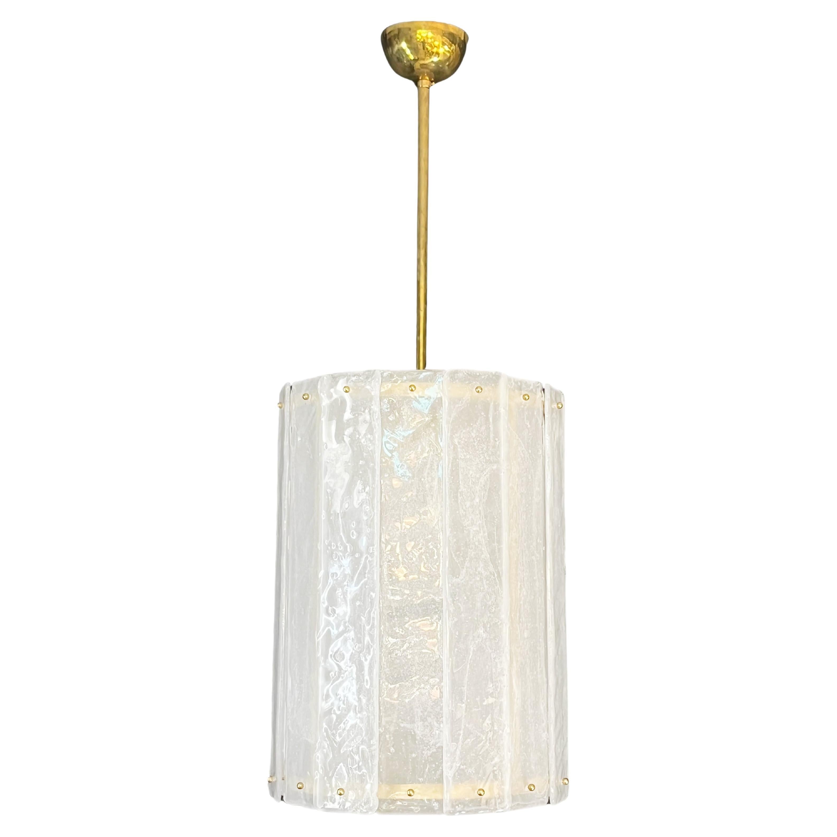 Bespoke Modern Art Deco Italian White Murano Glass Brass Lantern / Chandelier